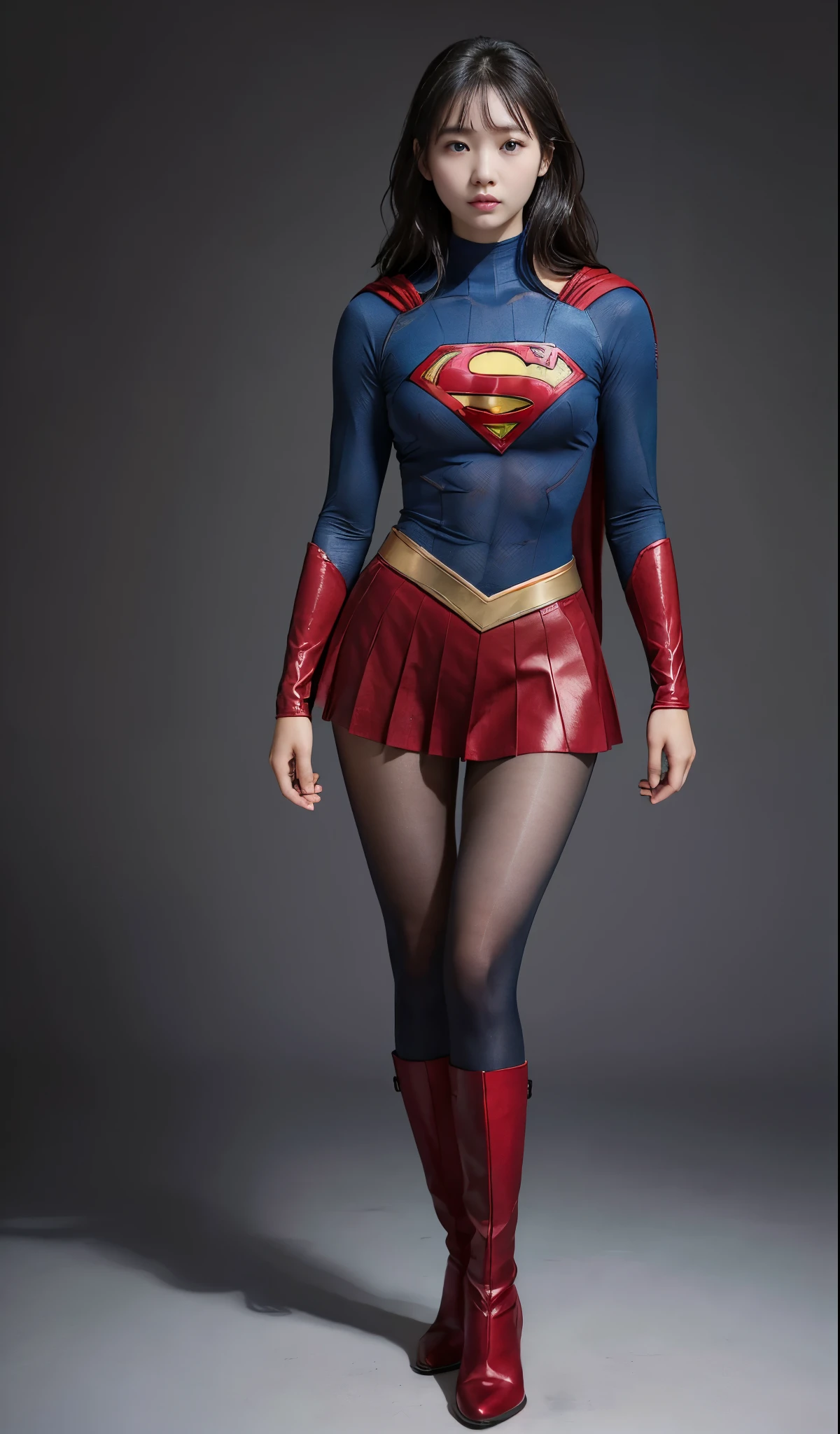 no background、(((Wear black tights on your beautiful legs.)))、(((Legally Express Your Suffering Beauty)))、((((Make the most of your original images)))、(((supergirl costume)))、(((beautiful hair)))、(((suffering)))、(((Black tights must be worn on the legs)))、(((must wear red boots)))、((best image quality、8K))、((highest quality、8K、masterpiece:1.3))、(((keep background )))、sharp focus:1.2、beautiful woman with perfect figure:1.4、thin abs:1.2、wet body:1.5、Highly detailed face and skin texture、8K