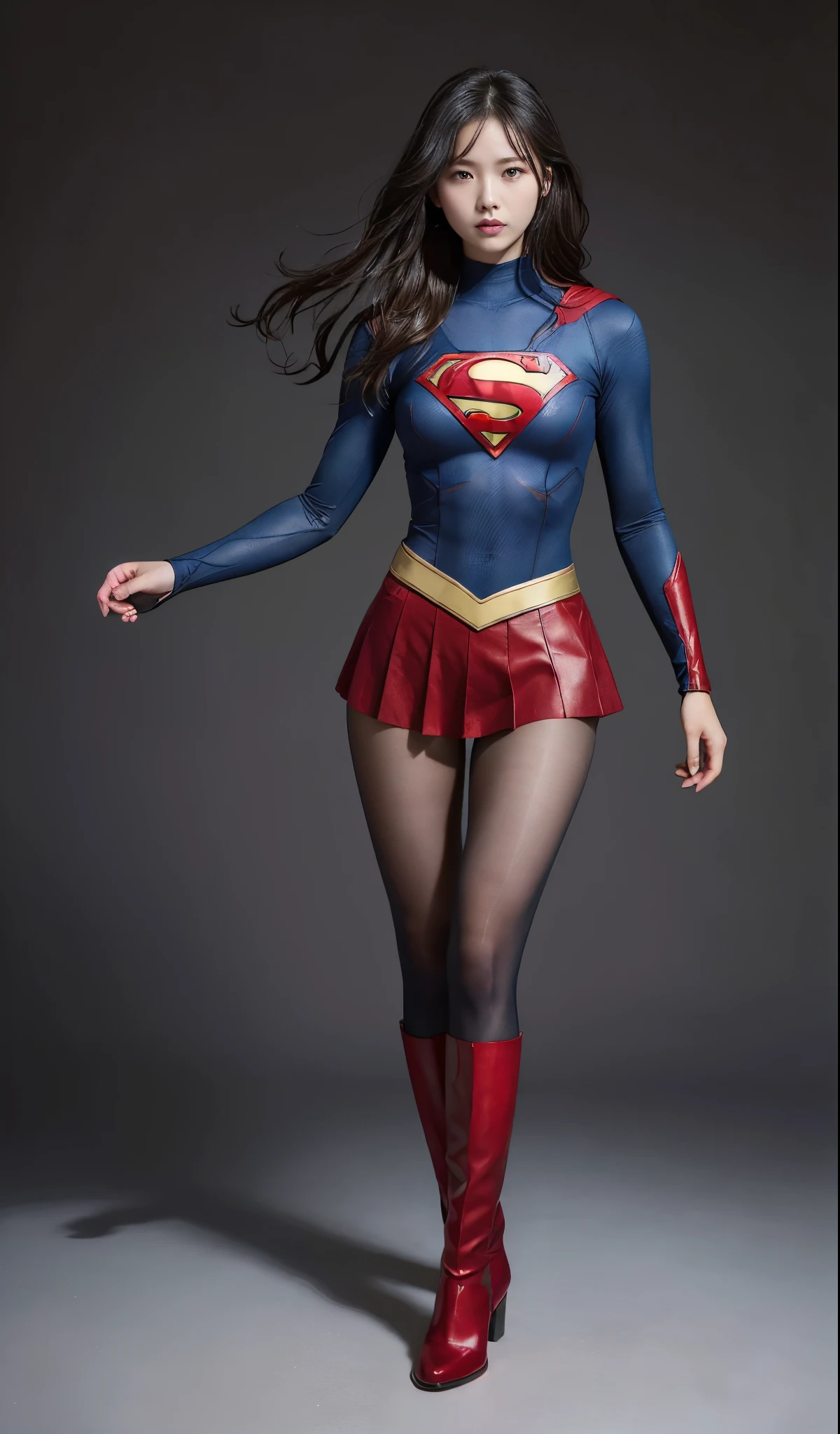 no background、(((Wear black tights on your beautiful legs.)))、(((Legally Express Your Suffering Beauty)))、((((Make the most of your original images)))、(((supergirl costume)))、(((beautiful hair)))、(((suffering)))、(((Black tights must be worn on the legs)))、(((must wear red boots)))、((best image quality、8K))、((highest quality、8K、masterpiece:1.3))、(((keep background )))、sharp focus:1.2、beautiful woman with perfect figure:1.4、thin abs:1.2、wet body:1.5、Highly detailed face and skin texture、8K