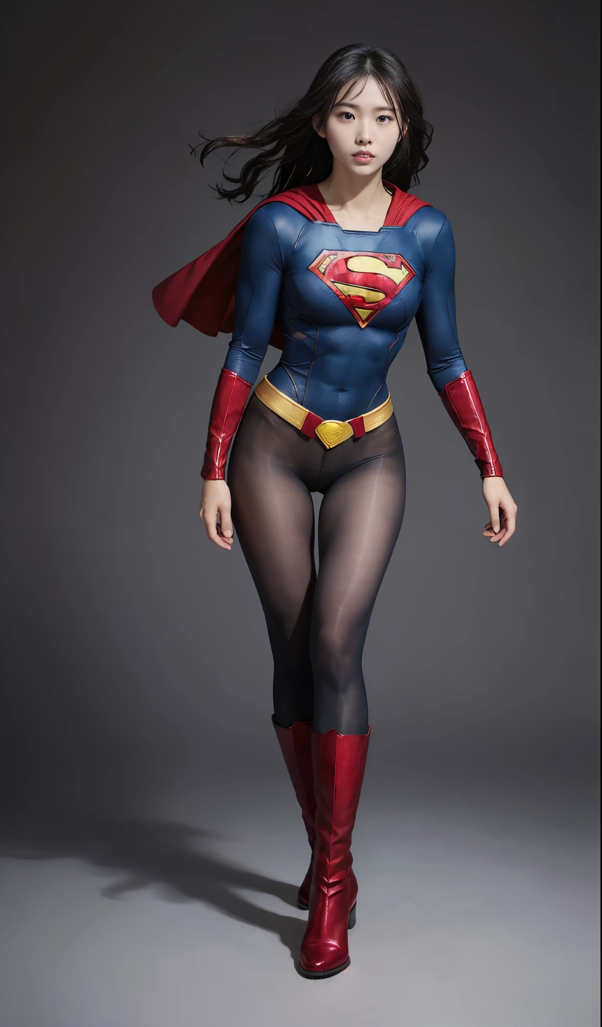 no background、(((Wear black tights on your beautiful legs.)))、(((Legally Express Your Suffering Beauty)))、((((Make the most of your original images)))、(((supergirl costume)))、(((beautiful hair)))、(((suffering)))、(((Black tights must be worn on the legs)))、(((must wear red boots)))、((best image quality、8K))、((highest quality、8K、masterpiece:1.3))、(((keep background )))、sharp focus:1.2、beautiful woman with perfect figure:1.4、thin abs:1.2、wet body:1.5、Highly detailed face and skin texture、8K