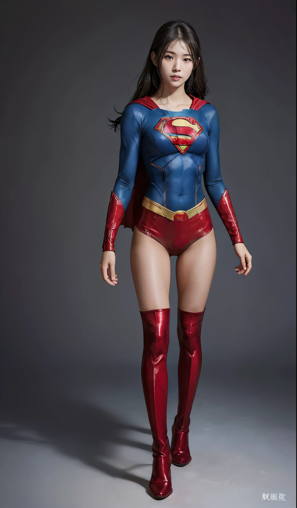 no background、(((Wear black tights on your beautiful legs.)))、(((Legally Express Your Suffering Beauty)))、((((Make the most of your original images)))、(((supergirl costume)))、(((beautiful hair)))、(((suffering)))、(((Black tights must be worn on the legs)))、(((must wear red boots)))、((best image quality、8K))、((highest quality、8K、masterpiece:1.3))、(((keep background )))、sharp focus:1.2、beautiful woman with perfect figure:1.4、thin abs:1.2、wet body:1.5、Highly detailed face and skin texture、8K
