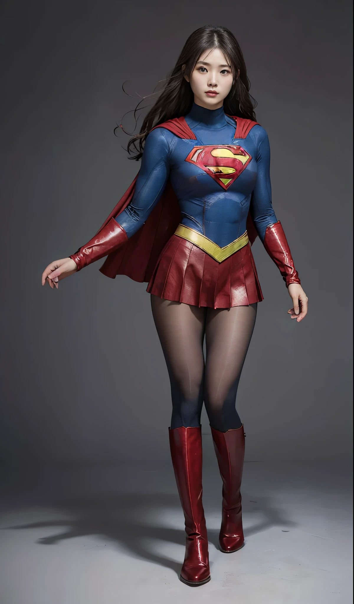 no background、(((Wear black tights on your beautiful legs.)))、(((Legally Express Your Suffering Beauty)))、((((Make the most of your original images)))、(((supergirl costume)))、(((beautiful hair)))、(((suffering)))、(((Black tights must be worn on the legs)))、(((must wear red boots)))、((best image quality、8K))、((highest quality、8K、masterpiece:1.3))、(((keep background )))、sharp focus:1.2、beautiful woman with perfect figure:1.4、thin abs:1.2、wet body:1.5、Highly detailed face and skin texture、8K