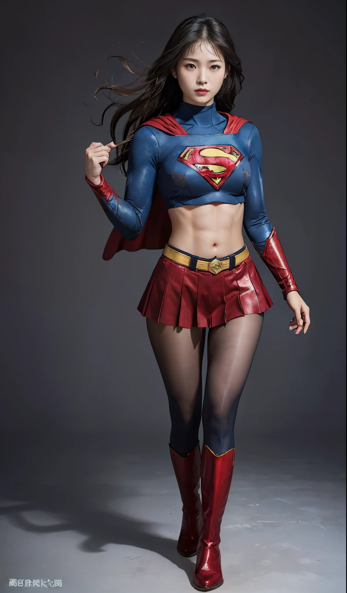 no background、(((Wear black tights on your beautiful legs.)))、(((Legally Express Your Suffering Beauty)))、((((Make the most of your original images)))、(((supergirl costume)))、(((beautiful hair)))、(((suffering)))、(((Black tights must be worn on the legs)))、(((must wear red boots)))、((best image quality、8K))、((highest quality、8K、masterpiece:1.3))、(((keep background )))、sharp focus:1.2、beautiful woman with perfect figure:1.4、thin abs:1.2、wet body:1.5、Highly detailed face and skin texture、8K