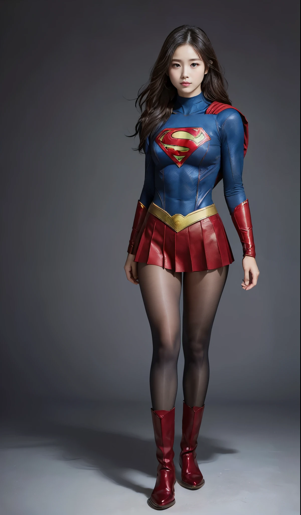 no background、(((Wear black tights on your beautiful legs.)))、(((Legally Express Your Suffering Beauty)))、((((Make the most of your original images)))、(((supergirl costume)))、(((beautiful hair)))、(((suffering)))、(((Black tights must be worn on the legs)))、(((must wear red boots)))、((best image quality、8K))、((highest quality、8K、masterpiece:1.3))、(((keep background )))、sharp focus:1.2、beautiful woman with perfect figure:1.4、thin abs:1.2、wet body:1.5、Highly detailed face and skin texture、8K