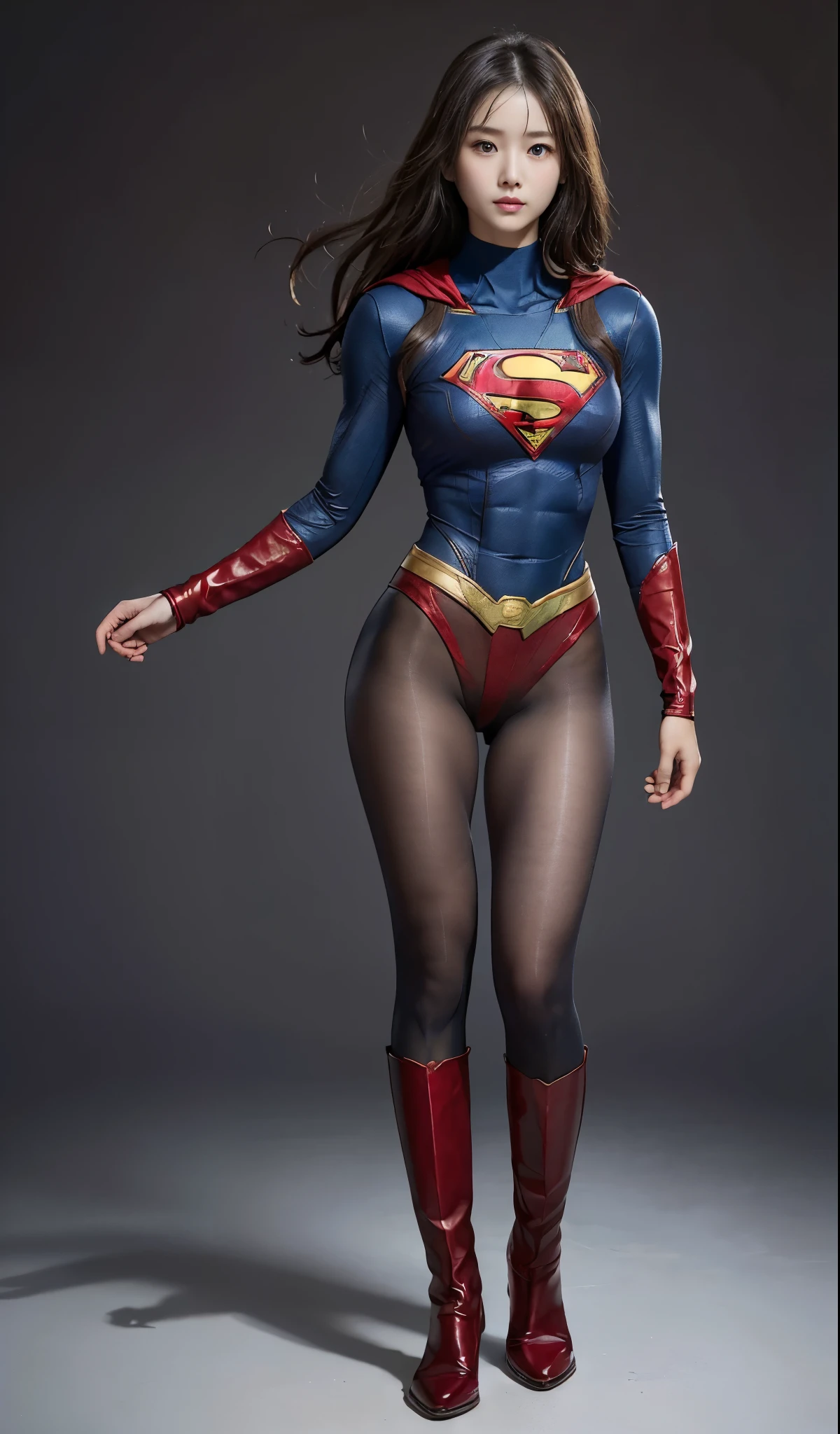 no background、(((Wear black tights on your beautiful legs.)))、(((Legally Express Your Suffering Beauty)))、((((Make the most of your original images)))、(((supergirl costume)))、(((beautiful hair)))、(((suffering)))、(((Black tights must be worn on the legs)))、(((must wear red boots)))、((best image quality、8K))、((highest quality、8K、masterpiece:1.3))、(((keep background )))、sharp focus:1.2、beautiful woman with perfect figure:1.4、thin abs:1.2、wet body:1.5、Highly detailed face and skin texture、8K