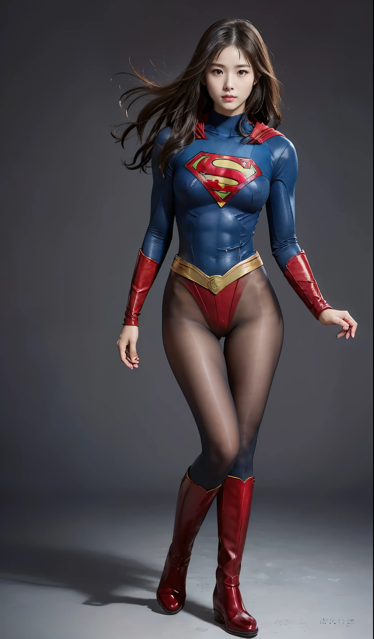no background、(((Wear black tights on your beautiful legs.)))、(((Legally Express Your Suffering Beauty)))、((((Make the most of your original images)))、(((supergirl costume)))、(((beautiful hair)))、(((suffering)))、(((Black tights must be worn on the legs)))、(((must wear red boots)))、((best image quality、8K))、((highest quality、8K、masterpiece:1.3))、(((keep background )))、sharp focus:1.2、beautiful woman with perfect figure:1.4、thin abs:1.2、wet body:1.5、Highly detailed face and skin texture、8K