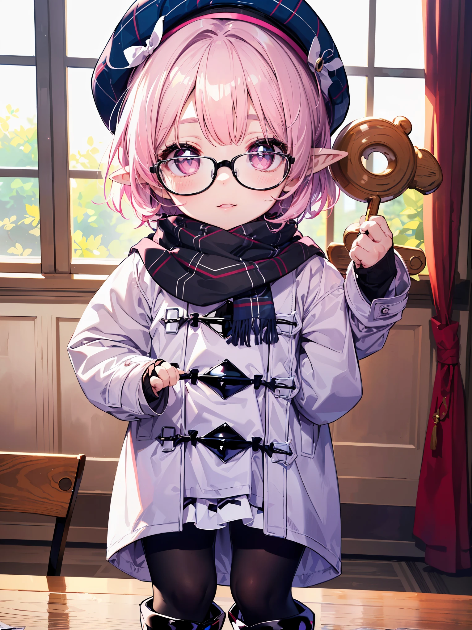1 girl、((pink haired))), (((pink eyes))), (((pointy ears)))、(((cute glasses)))、(((信じられないほどbeautiful髪)))、(((glossy lips: 1.4)))(((dull bangs))), (((short hair))), (((beaver))), beautiful face, acura, anatomically correct, Highly detailed face and skin texture, fine eyes, double eyelid, thin eyebrows、 Pale Skin Official Fine Art,master piece,hyper detail、octane rendering、masterpiece、highest quality、official art、enlightenment、clear lines、(nice_color)、perfect composition、focal、acura, anatomically correct、 High resolution, beautiful detailed glow, table topportrait, 3d face, Glossy skin all over the body, realistic, perfect face, (table top: 1.3), (maximum resolution: 1.2), (Ultra HDTV: 1.2), cinematic light, 8K resolution, Highly detailed face and skin texture, fine eyes, double eyelid, thin eyebrows, eyeliner、natural cheeks, Glossy skin, color白: 1.2, (glossy lips: 1.4),masterpiece、highest quality、Super detailed、((((5 :1.3))、(((infant:1.2)))、(((the cutest girl)))、(((infantの女の子)))()、(Height 70cm)、(a little blush)、(young face)、(round face)、(beautiful, Gorgeous and cute beautiful girl 1.3),Little、
繊細でbeautiful髪, 繊細でbeautiful目と顔, (beautiful gorgeous cute western girl:1.3)(((flat chest)))(((very pretty face))))(((long eyelashes))))(((circular sparkling eyes)))
(((For glossy and glossy lips)))(((cheeks slightly reddish:0.8)))(((Clean, straight nose bridge)))(((duffel coat、Scarf、beret、black tights、boots、tartan check miniskirt、Ruffles on skirts:1.5))(((cowboy shot:1.2)))(((slight smile:1.2)))