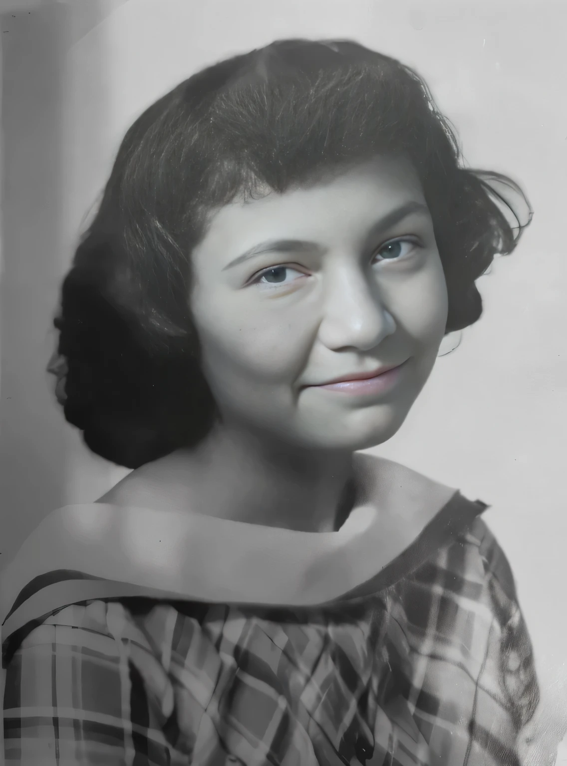 una foto en blanco y negro de una mujer con un vestido a cuadros, dolores abernathy, in his 20s, foto de 1960, photography from the 50s, vieja foto en blanco y negro, Foto temprana en blanco y negro., Foto de mujer joven, foto de una mujer, Location unknown, foto restaurada, una vieja foto en blanco y negro