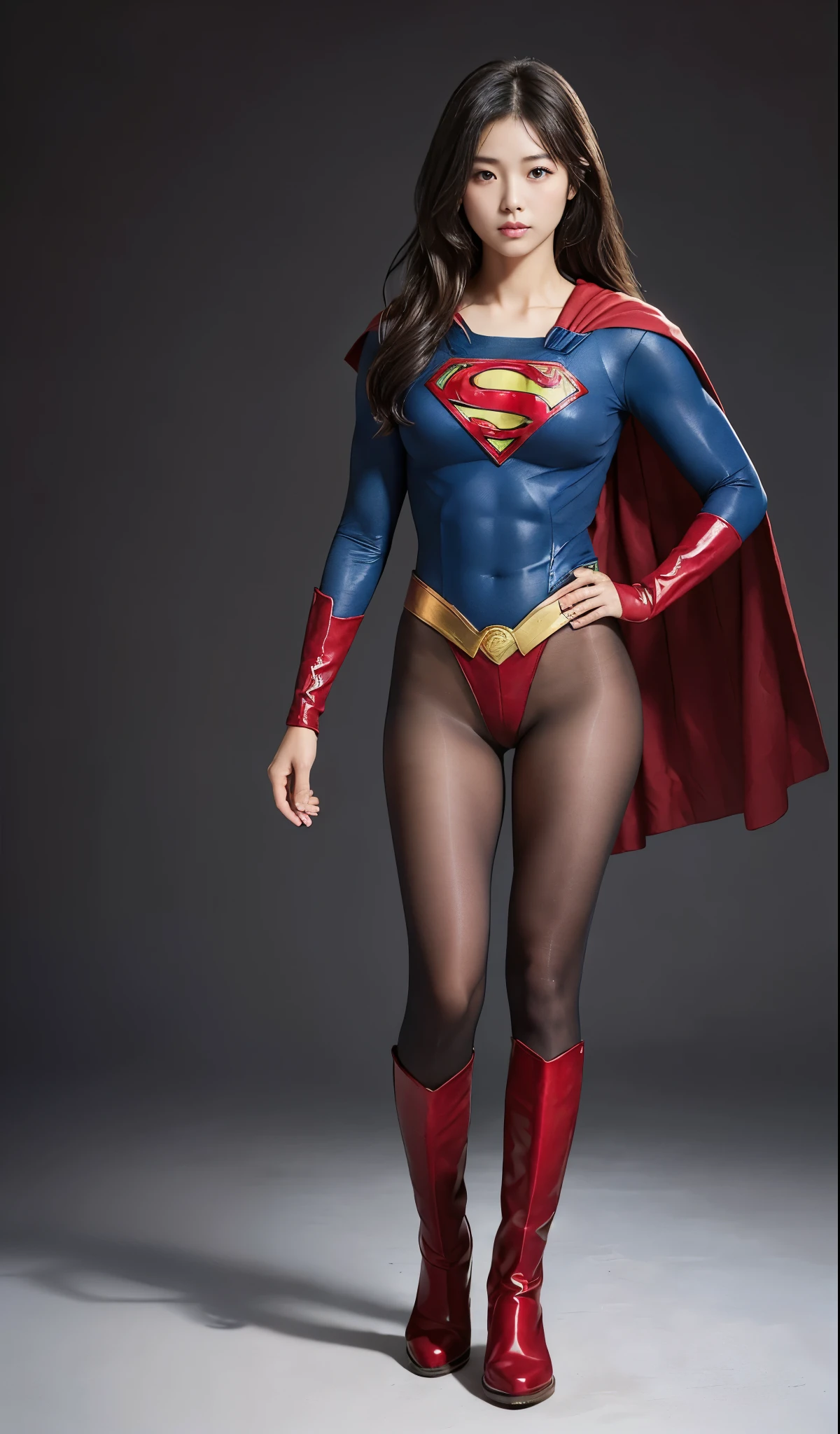 no background、(((Wear black tights on your beautiful legs.)))、(((Legally Express Your Suffering Beauty)))、((((Make the most of your original images)))、(((supergirl costume)))、(((beautiful hair)))、(((suffering)))、(((Black tights must be worn on the legs)))、(((must wear red boots)))、((best image quality、8K))、((highest quality、8K、masterpiece:1.3))、(((keep background )))、sharp focus:1.2、beautiful woman with perfect figure:1.4、thin abs:1.2、wet body:1.5、Highly detailed face and skin texture、8K