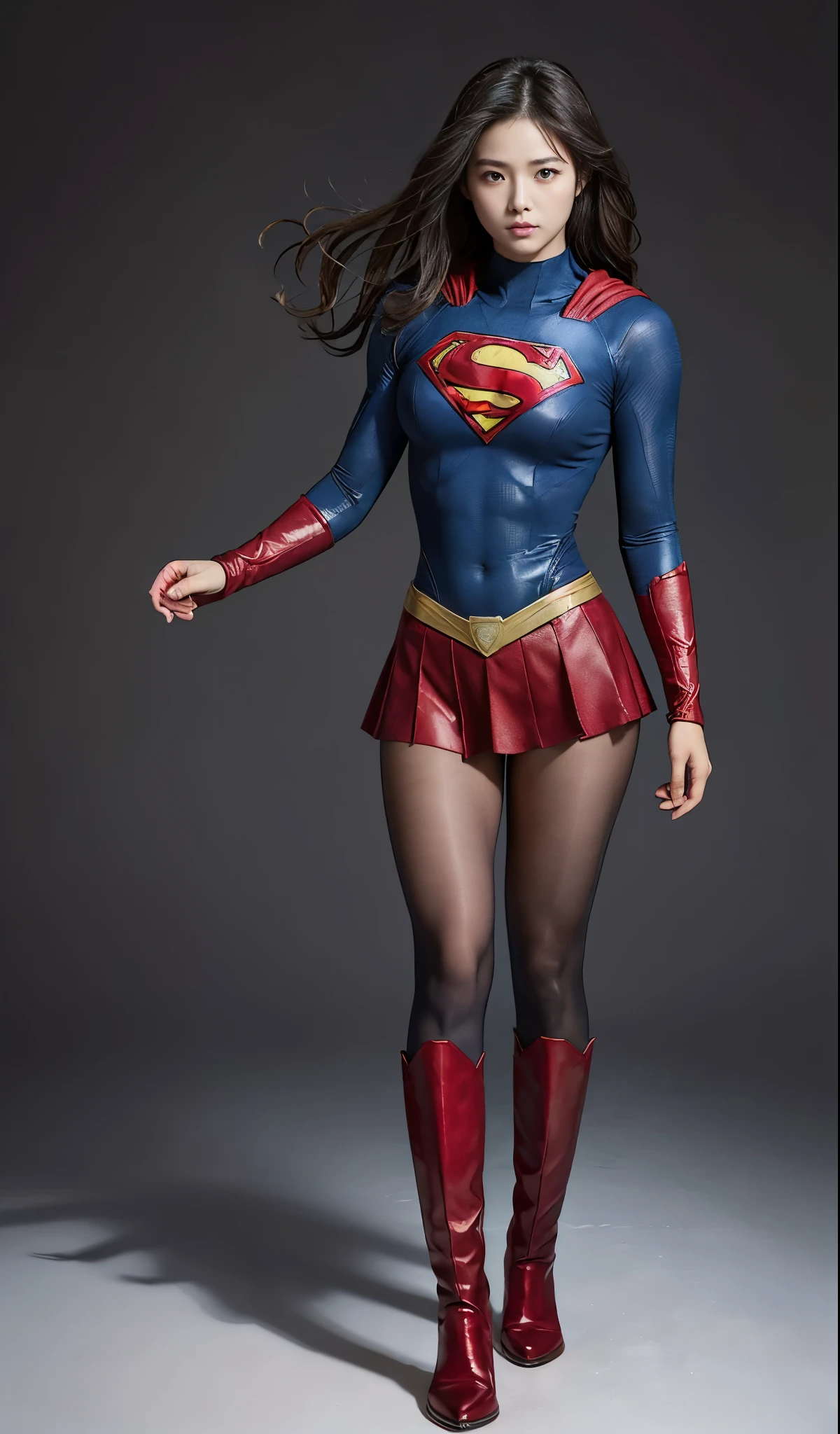 no background、(((Wear black tights on your beautiful legs.)))、(((Legally Express Your Suffering Beauty)))、((((Make the most of your original images)))、(((supergirl costume)))、(((beautiful hair)))、(((suffering)))、(((Black tights must be worn on the legs)))、(((must wear red boots)))、((best image quality、8K))、((highest quality、8K、masterpiece:1.3))、(((keep background )))、sharp focus:1.2、beautiful woman with perfect figure:1.4、thin abs:1.2、wet body:1.5、Highly detailed face and skin texture、8K