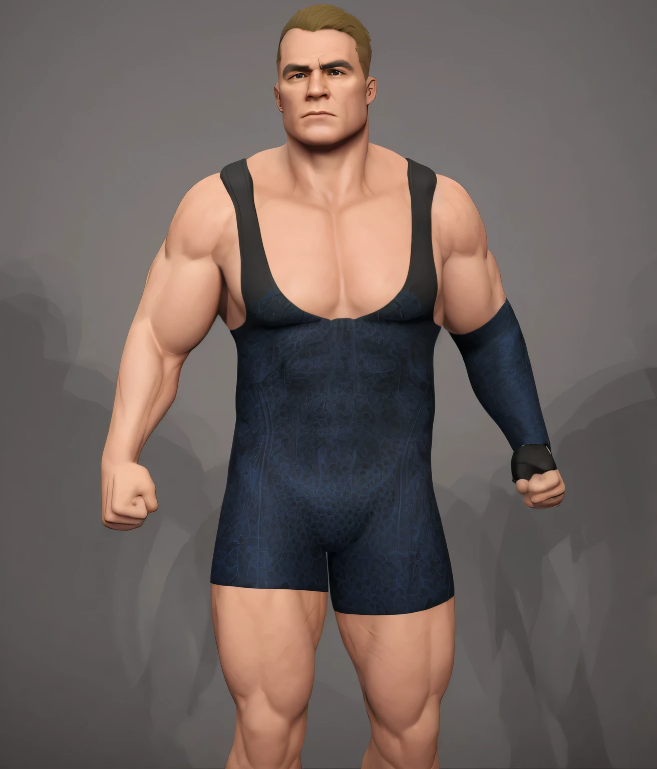 ((masterpiece, best quality)),white man in a blue and black wrestling suit and armband posing for a photo, robust stocky body, wrestler, beefcake pose, brock lesnar, greg rutkowski highly detailed, the blue panther, highly detailed upper body, highly detailed body, highly detailed face, full body greg rutkowski, open v chest clothes, complete detailed body, muscular character, arnold 3 d render, arnold 3d render, photo realistic, intricate details
