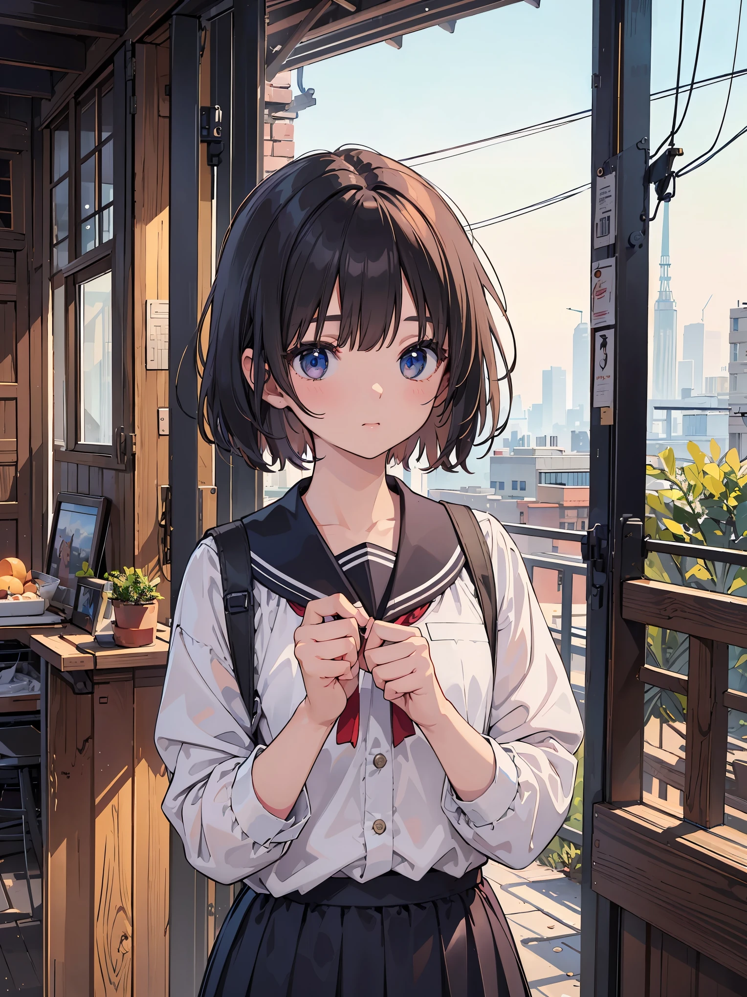 Masterpiece in every detail, top quality, realistic, one girl, solo, 1girl in、The shirt、skirt by the、Putting up with、In the midst of patience、Upper body portrait、