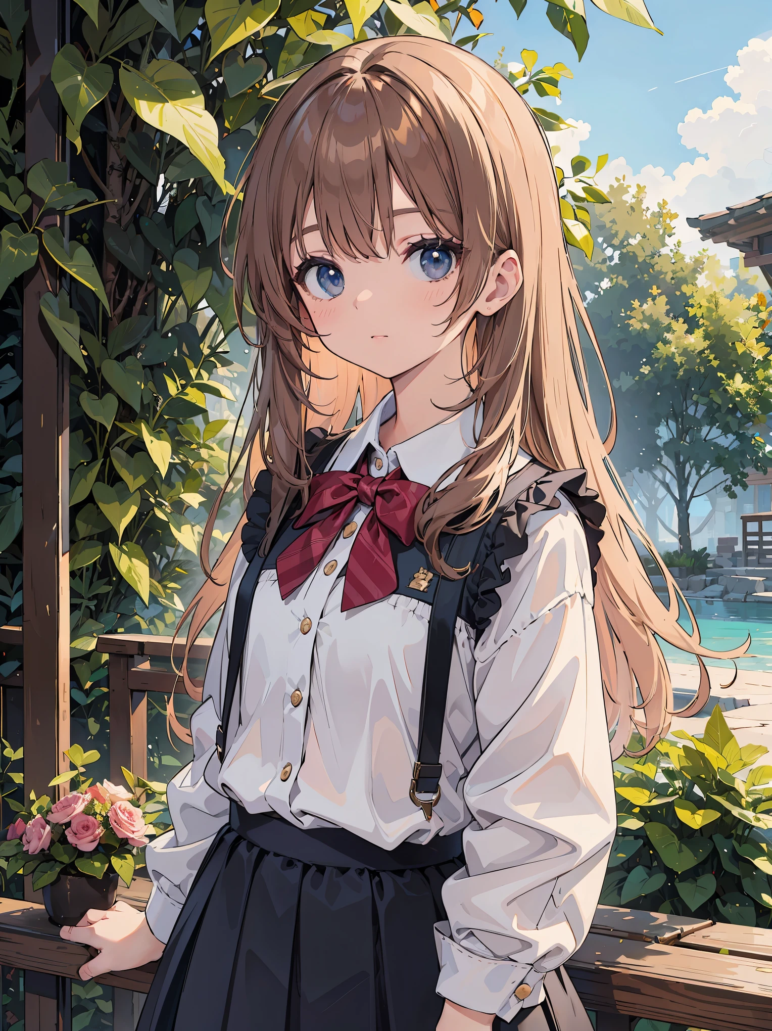 Masterpiece in every detail, top quality, realistic, one girl, solo, 1girl in、The shirt、skirt by the、Putting up with、In the midst of patience、Upper body portrait、