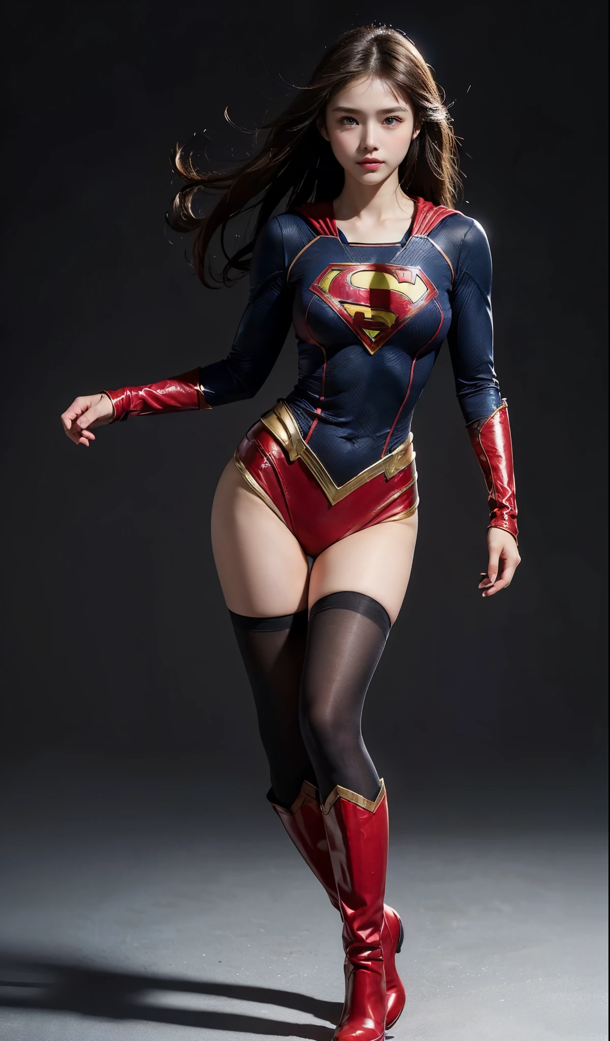 no background、(((Wear black tights on your beautiful legs.)))、(((Legally Express Your Suffering Beauty)))、((((Make the most of your original images)))、(((supergirl costume)))、(((beautiful hair)))、(((suffering)))、(((Black tights must be worn on the legs)))、(((must wear red boots)))、((best image quality、8K))、((highest quality、8K、masterpiece:1.3))、(((keep background )))、sharp focus:1.2、beautiful woman with perfect figure:1.4、thin abs:1.2、wet body:1.5、Highly detailed face and skin texture、8K