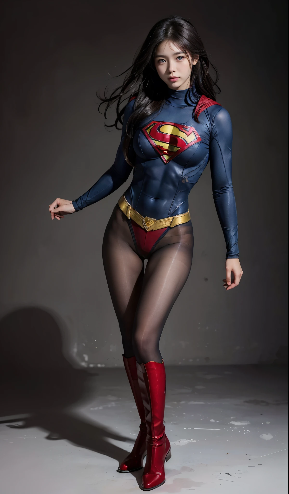 no background、(((Wear black tights on your beautiful legs.)))、(((Legally Express Your Suffering Beauty)))、((((Make the most of your original images)))、(((supergirl costume)))、(((beautiful hair)))、(((suffering)))、(((Black tights must be worn on the legs)))、(((must wear red boots)))、((best image quality、8K))、((highest quality、8K、masterpiece:1.3))、(((keep background )))、sharp focus:1.2、beautiful woman with perfect figure:1.4、thin abs:1.2、wet body:1.5、Highly detailed face and skin texture、8K