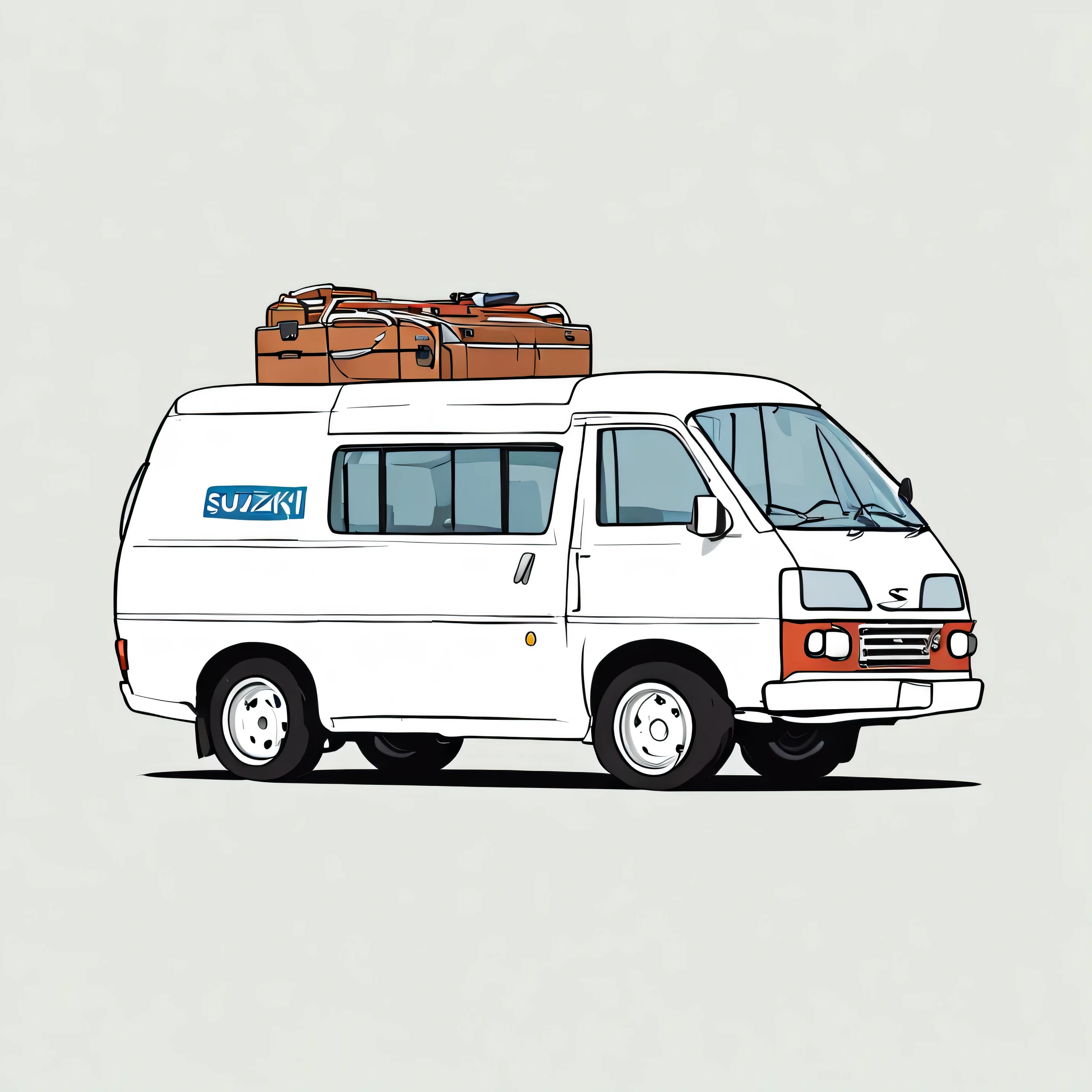 A cartoon Cars suzuki daewoo van , in THE FAMILY GUY style, minimalist, side view