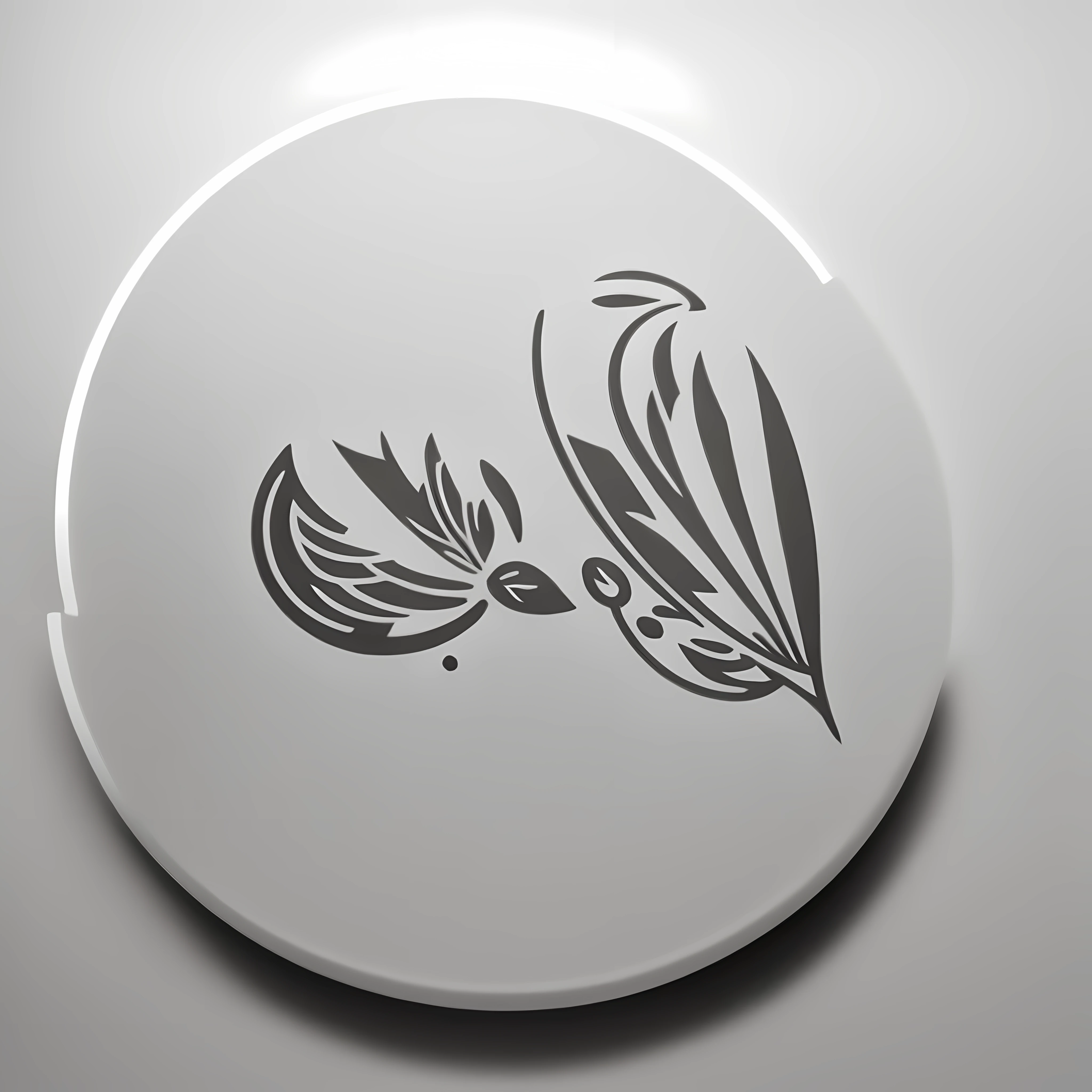 Abstract line art wing logo, in a round, stamped design. Like air force, minimalist, feather, metal, large feather.