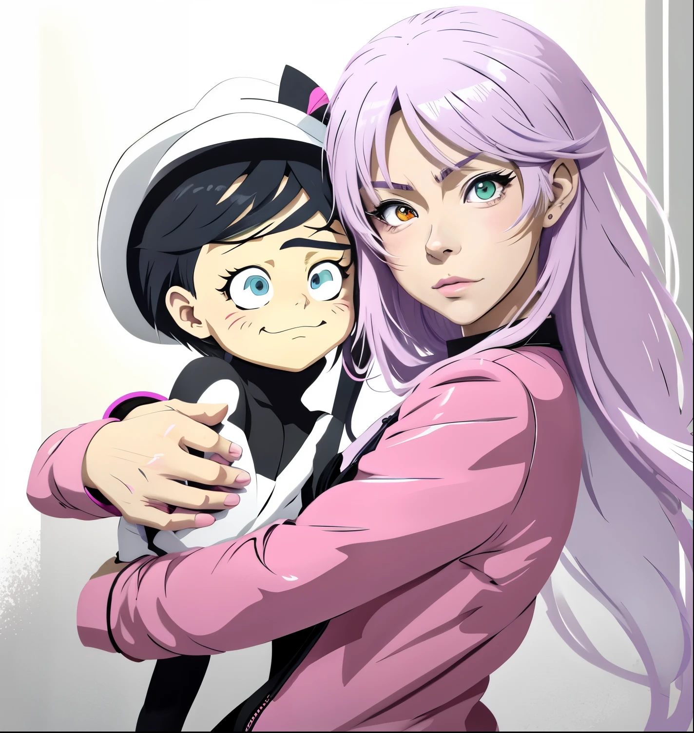 una mujer sosteniendo un en sus brazos en una caricatura, fanart de alta calidad, anime sombreado cel, en un estilo anime, Mirai nikki, in the art style of 80s anime, cel - shading art style, En estilo anime, fanart oficial, nyaruko-san, shiro takatani, Griffith, hecho con estudio de pintor anime