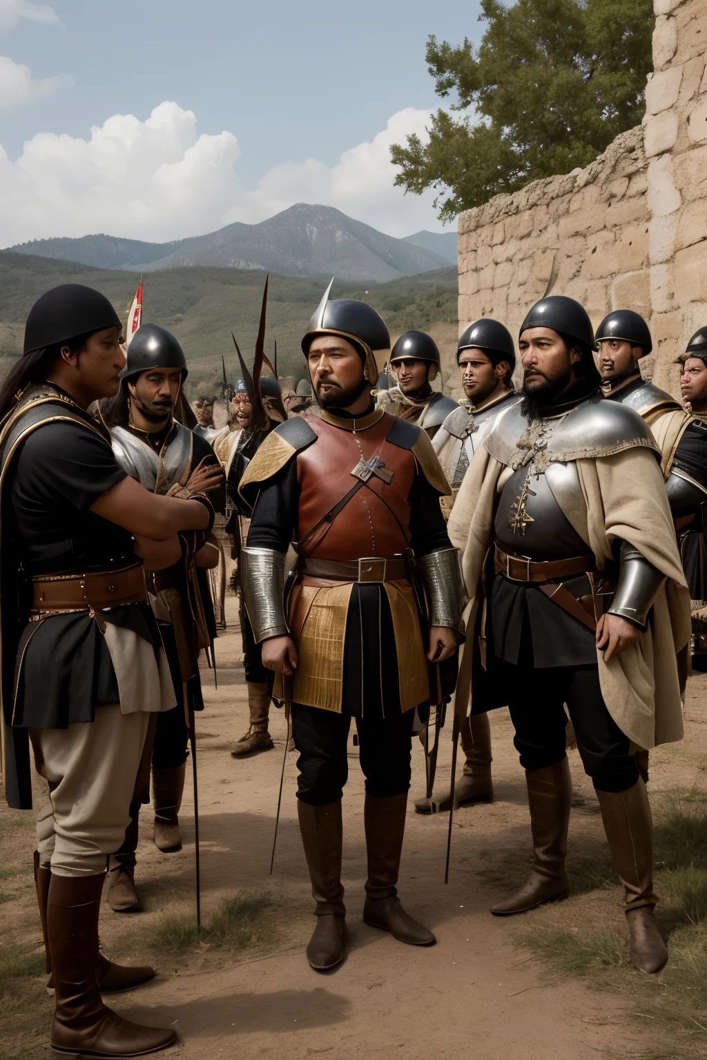 year 1519 , spanish conquistadores with indigenous army,
