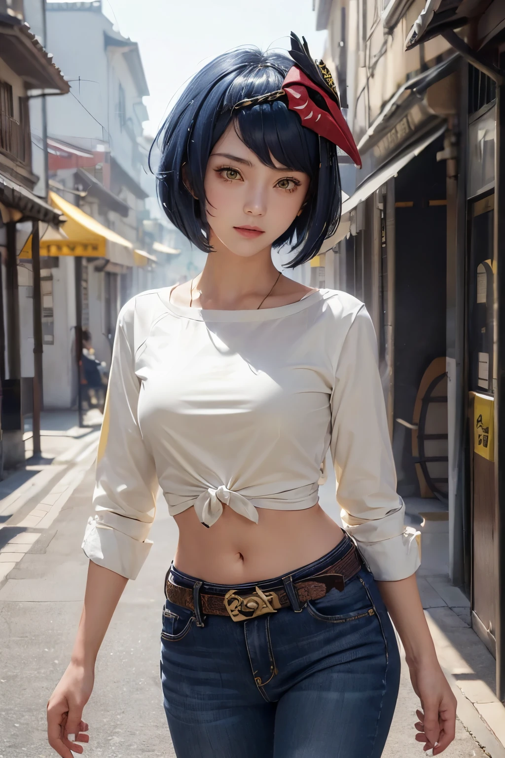 work of art， highest quallity， super verbose， absurdrez， Beautiful Portrait Android 18db， standing alone， ear nipple ring， (比基尼:1.5)，Inappropriate clothing，gem， (Off-the-shoulder clothes:1.5)，neckleace， close-up of the upper body，ssmile， lanyard， better， nube， Heaven heaven， daisy， away road string，Super high quality jean shorts， work of art， details Intricate， Tone-mapping， sharp focus， super verbose， Altstati is also in trend，