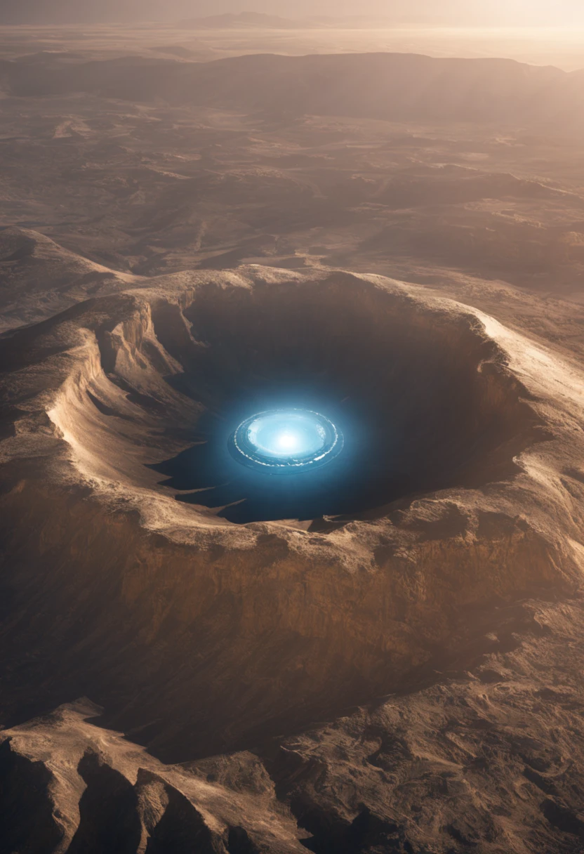 A UFO is hidden in a large crater,