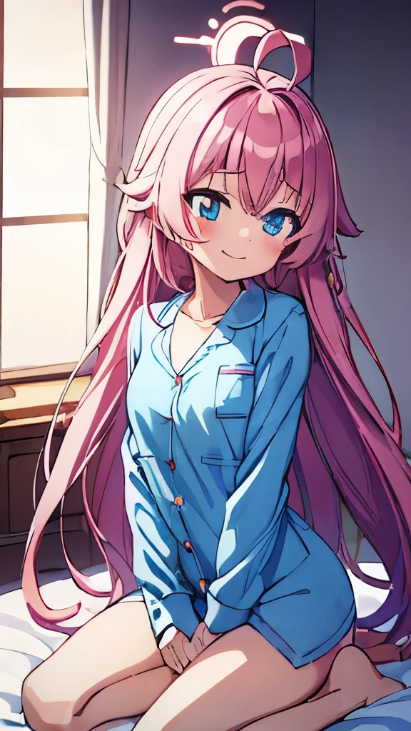 ((muste piece)), ((best quality)), (Super detailed), anime style etc.,peeing on the bed, pretty girl, 1 girl, solo, ((beautiful eyes)), shy smile,pajama00, 