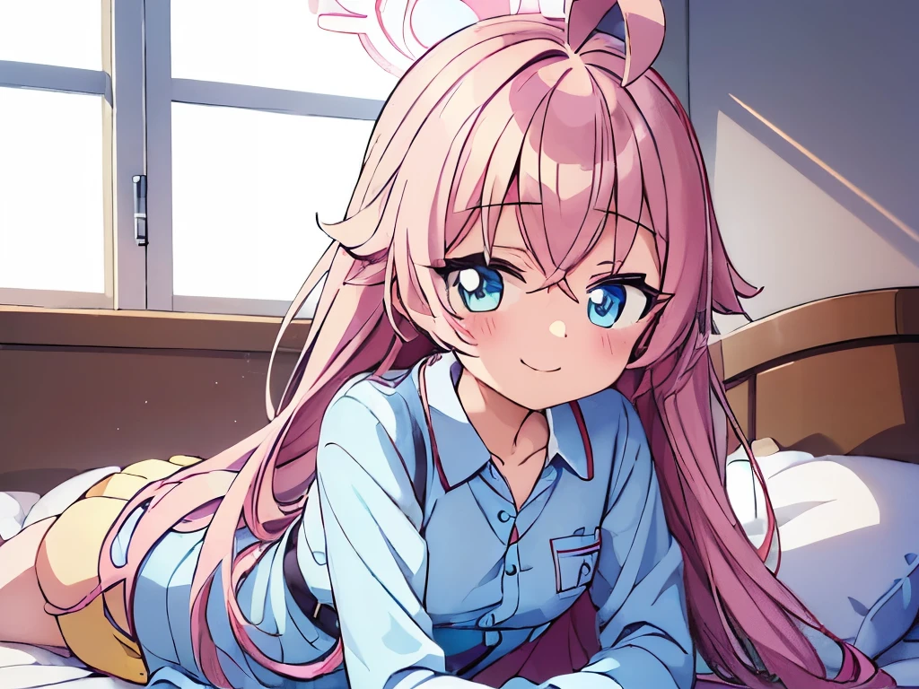 ((muste piece)), ((best quality)), (Super detailed), anime style etc.,peeing on the bed, pretty girl, 1 girl, solo, ((beautiful eyes)), shy smile,pajama00, 