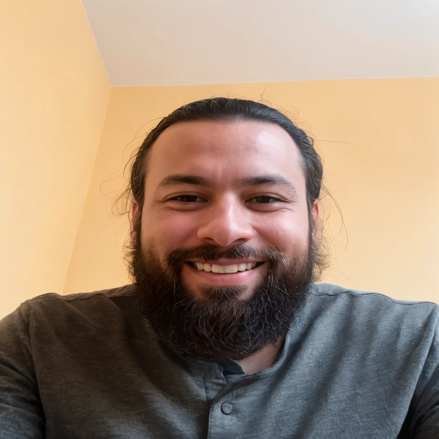 arafed man with a beard and a gray shirt smiling, with a small beard, 8k selfie photograph, small beard, twitch streamer / gamer ludwig, with no beard, face with beard, full beard, 3 2 years old, about 3 5 years old, 2 9 years old, professional profile picture, selfie of a man, headshot profile picture