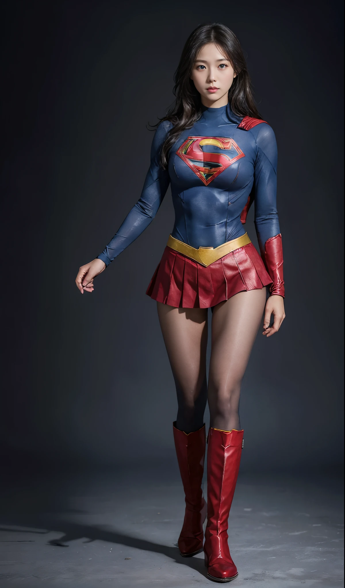 no background、(((Wear black tights on your beautiful legs.)))、(((Legally Express Your Suffering Beauty)))、((((Make the most of your original images)))、(((supergirl costume)))、(((beautiful hair)))、(((suffering)))、(((Black tights must be worn on the legs)))、(((must wear red boots)))、((best image quality、8K))、((highest quality、8K、masterpiece:1.3))、(((keep background )))、sharp focus:1.2、beautiful woman with perfect figure:1.4、thin abs:1.2、wet body:1.5、Highly detailed face and skin texture、8K