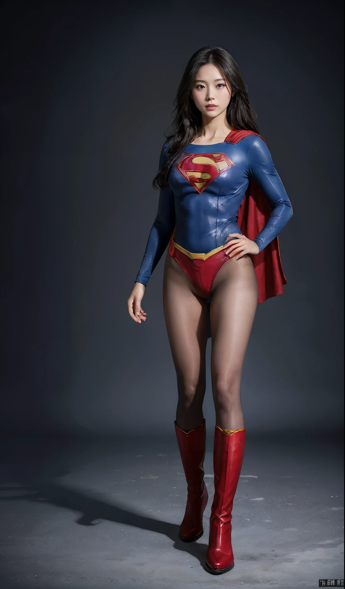 no background、(((Wear black tights on your beautiful legs.)))、(((Legally Express Your Suffering Beauty)))、((((Make the most of your original images)))、(((supergirl costume)))、(((beautiful hair)))、(((suffering)))、(((Black tights must be worn on the legs)))、(((must wear red boots)))、((best image quality、8K))、((highest quality、8K、masterpiece:1.3))、(((keep background )))、sharp focus:1.2、beautiful woman with perfect figure:1.4、thin abs:1.2、wet body:1.5、Highly detailed face and skin texture、8K