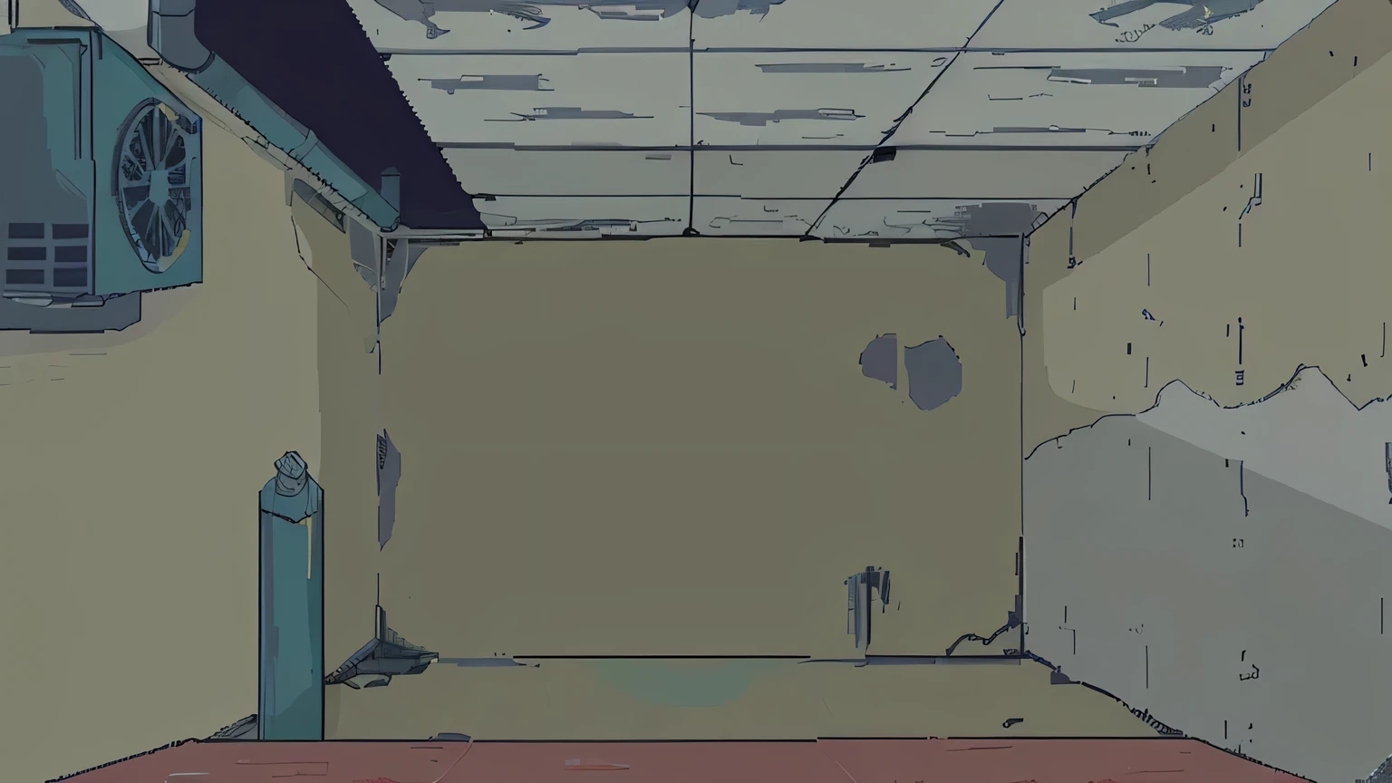 tem um quarto com ventilador de teto e parede, random Fundo scene, [[empty warehouse]] fundo, Textura 2D, Textura 2D, interior fundo art, fundo(solid), em uma masmorra fundo, basic fundo, Fundo hiper detalhado, Minimalismo 2D, interior fundo, an empty liminal space, alien room fundo, plano 2 d