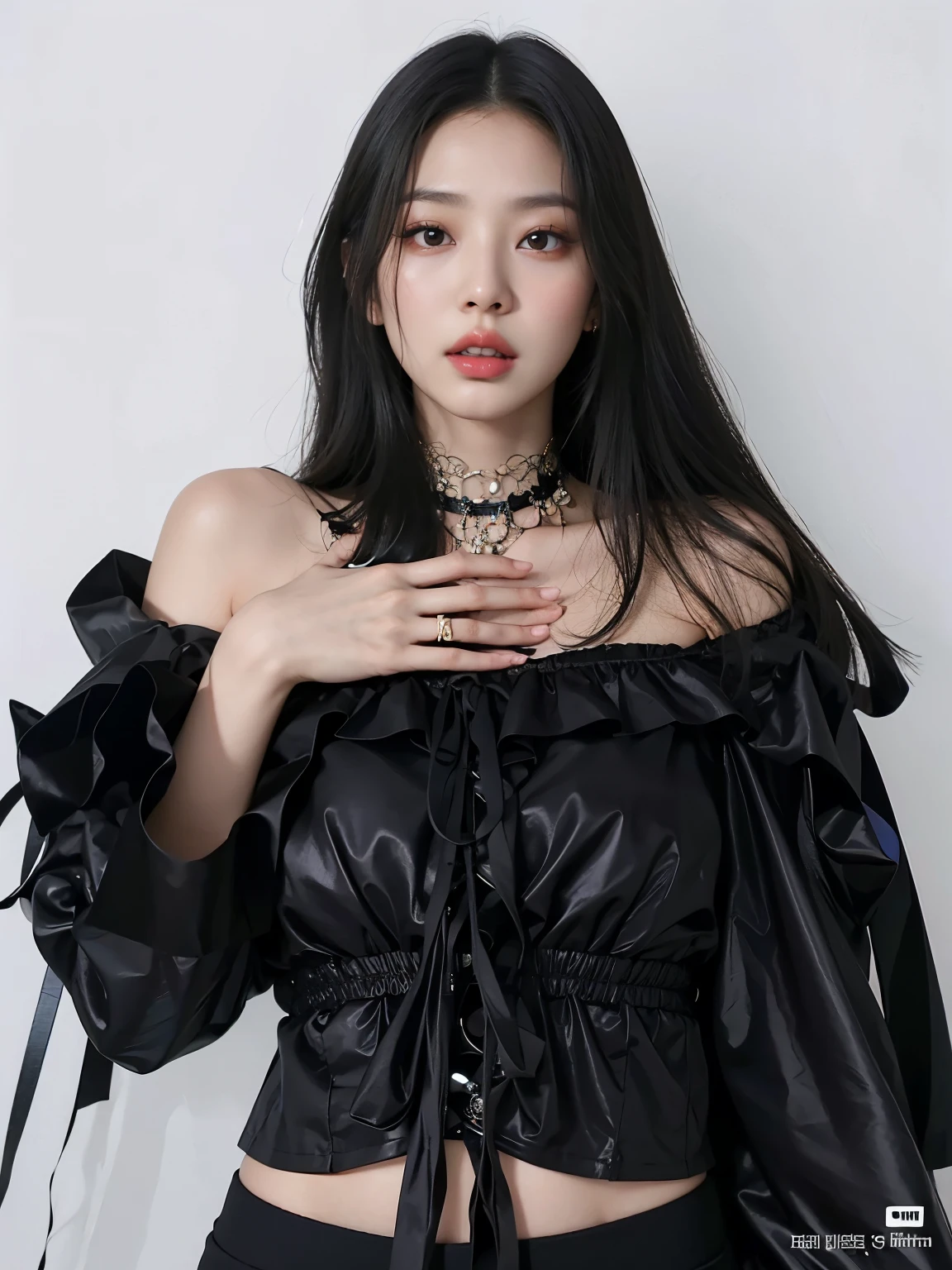 Araffe Asian woman with long black hair and a black blouse, cruel korean goth girl, Gongbi, Jinyoung Shin, Heonhwa Choe, Ulzzang, wenfei you, Xintong Chen, taejune kim, Sakimichan, Lee Ji-eun, Lee Ji-Eun, Hwang se-é, Chengyou Liu