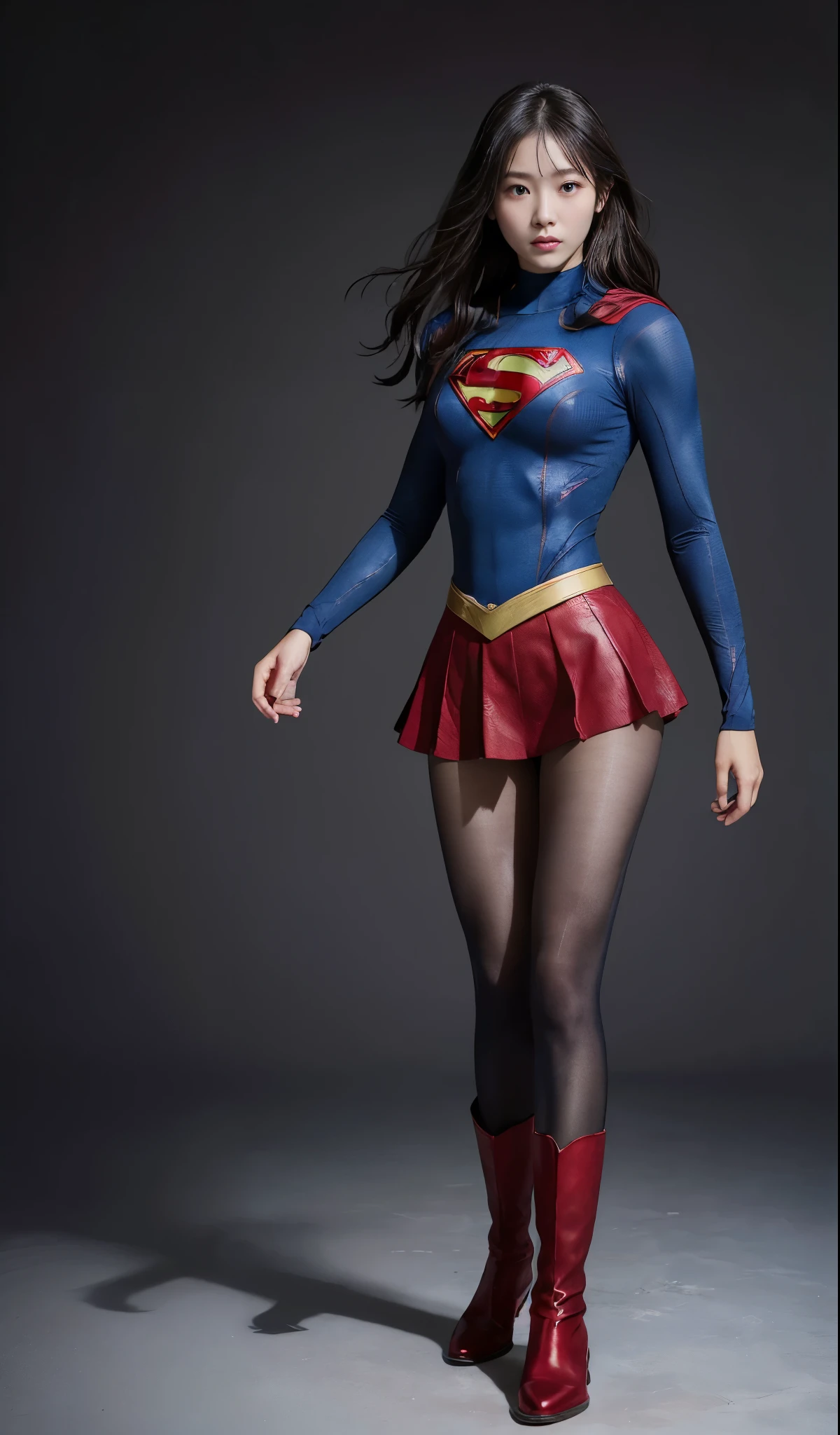 no background、(((Wear black tights on your beautiful legs.)))、(((Legally Express Your Suffering Beauty)))、((((Make the most of your original images)))、(((supergirl costume)))、(((beautiful hair)))、(((suffering)))、(((Black tights must be worn on the legs)))、(((must wear red boots)))、((best image quality、8K))、((highest quality、8K、masterpiece:1.3))、(((keep background )))、sharp focus:1.2、beautiful woman with perfect figure:1.4、thin abs:1.2、wet body:1.5、Highly detailed face and skin texture、8K