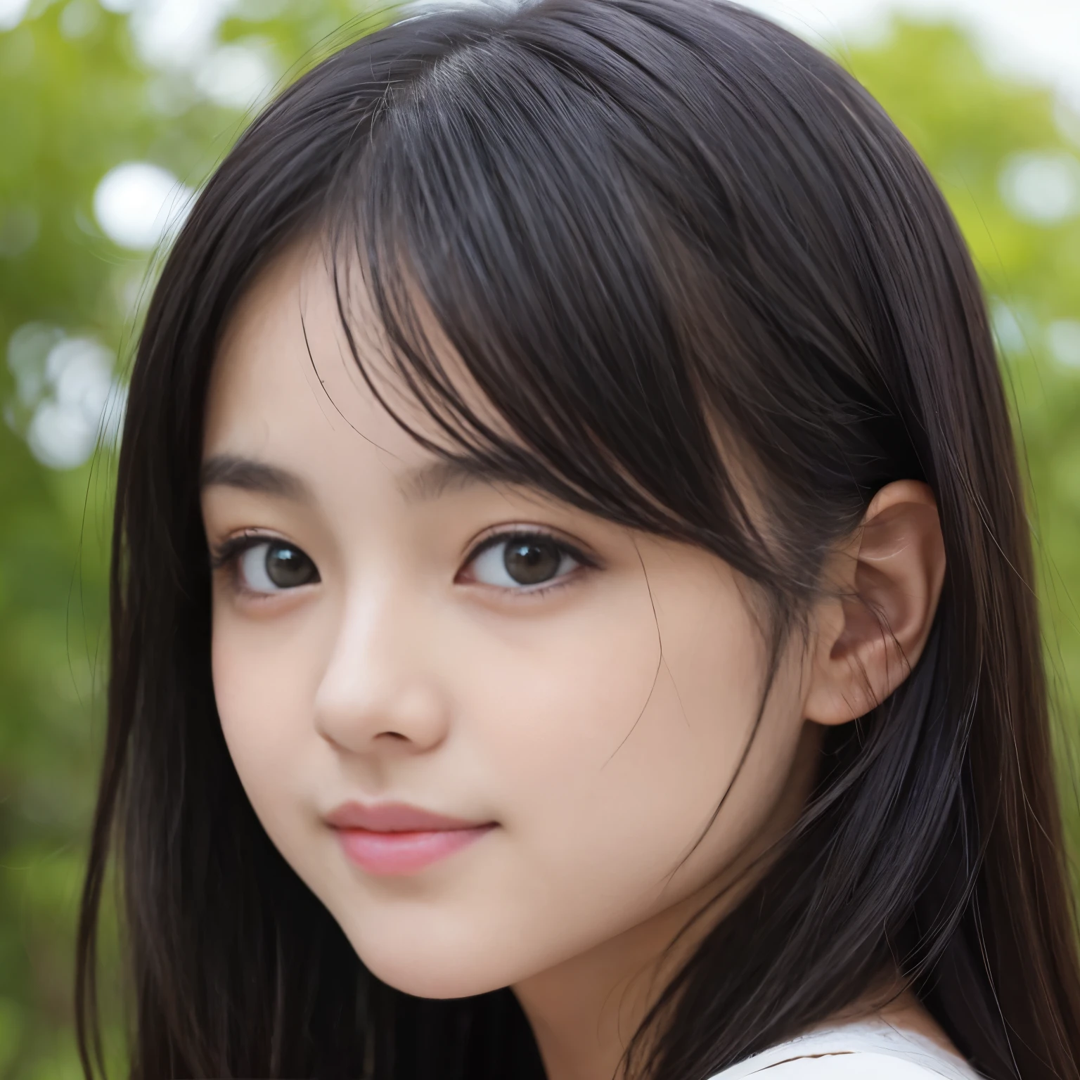 Best-quality, Masterpiece, Ultra-High-Resolution, (Photorealistic:1.4), Raw-Photo, 1girl, -yeld, thost famous Japanese idol, close-up of eyes, innocent smile, extremely cute face like the most popular Japanese idol, (((extremely beautiful big-black-eyes))), extremely beautiful black-hair, extremely beautiful long-eyelashes, extremely beautiful lips, extremely beautiful skins, detailed big-black-eyes