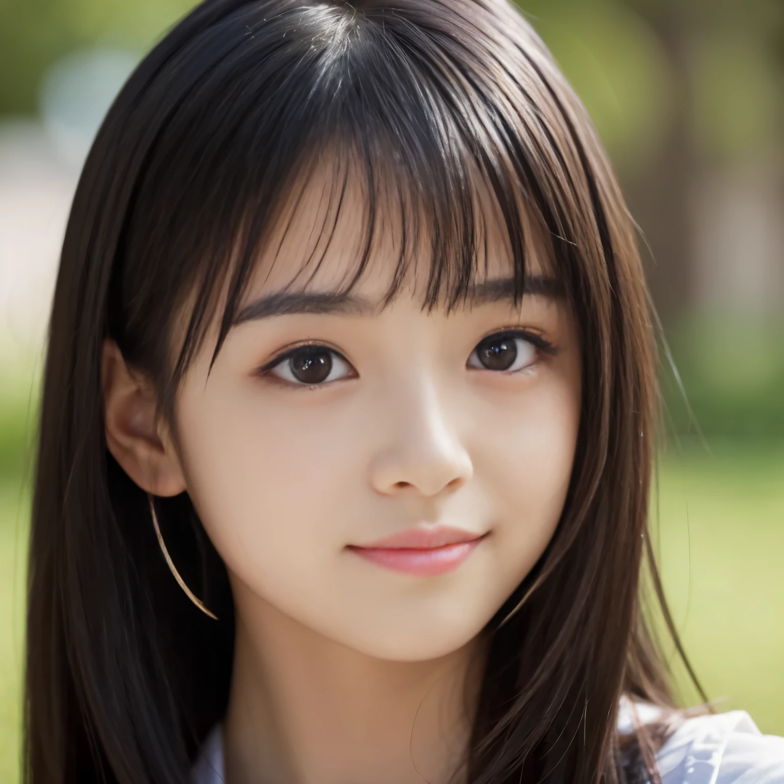Best-quality, Masterpiece, Ultra-High-Resolution, (Photorealistic:1.4), Raw-Photo, 1girl, -yeld, thost famous Japanese idol, close-up of eyes, innocent smile, extremely cute face like the most popular Japanese idol, (((extremely beautiful big-black-eyes))), extremely beautiful black-hair, extremely beautiful long-eyelashes, extremely beautiful lips, extremely beautiful skins, detailed big-black-eyes