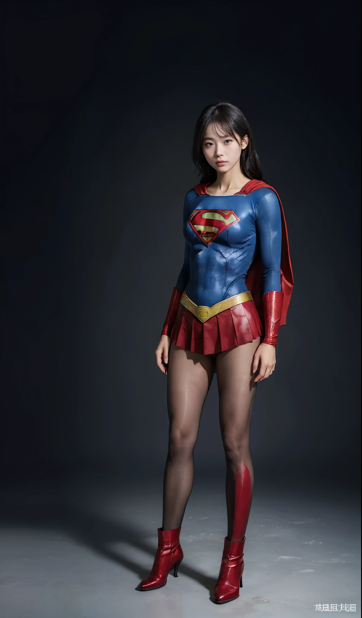 no background、(((Wear black tights on your beautiful legs.)))、(((Legally Express Your Suffering Beauty)))、((((Make the most of your original images)))、(((supergirl costume)))、(((beautiful hair)))、(((suffering)))、(((Black tights must be worn on the legs)))、(((must wear red boots)))、((best image quality、8K))、((highest quality、8K、masterpiece:1.3))、(((keep background )))、sharp focus:1.2、beautiful woman with perfect figure:1.4、thin abs:1.2、wet body:1.5、Highly detailed face and skin texture、8K