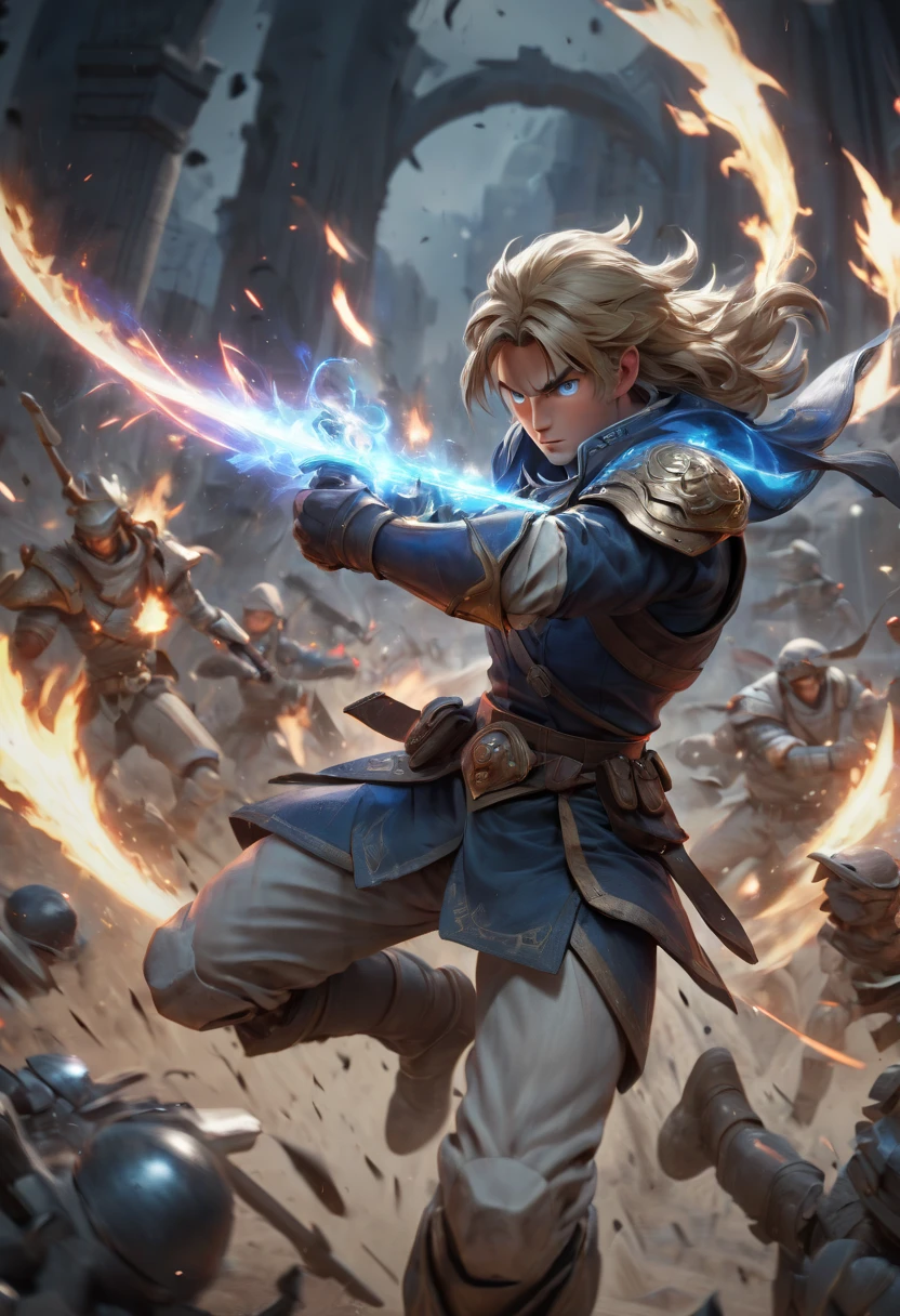 Hero of Another World, Weapon, fighting, battlefield, Motion Blur, best composition, (best quality, masterpiece, Representative work, official art, Professional, Ultra intricate detailed, 8k)