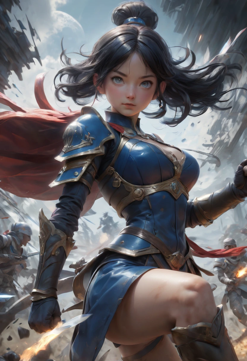 Hero of Another World, Weapon, fighting, battlefield, Motion Blur, best composition, (best quality, masterpiece, Representative work, official art, Professional, Ultra intricate detailed, 8k)