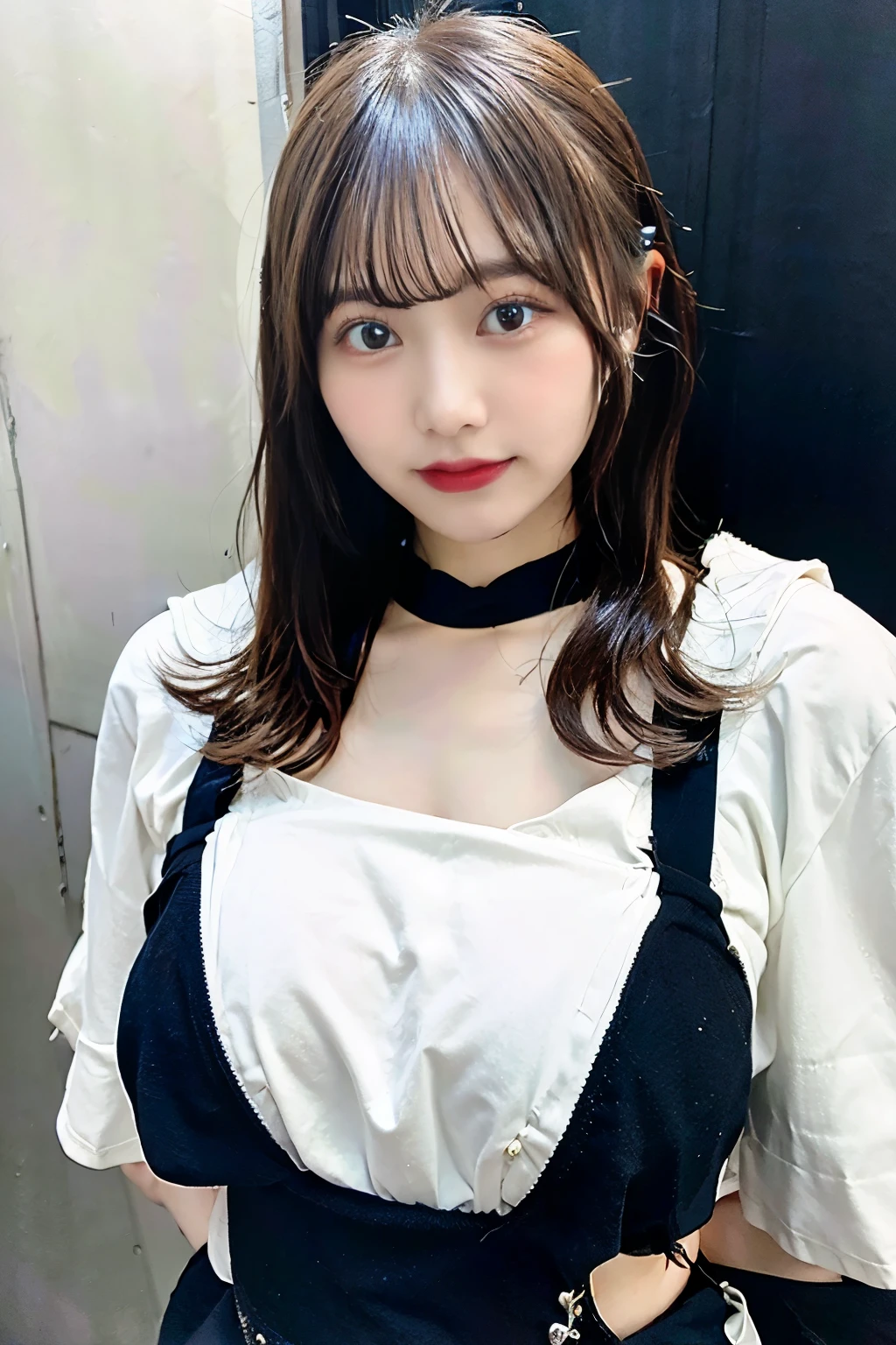 erotic movie,nsfw, sexy post,Erotic movies nsfw sexy hentai, Ultra high resolution, (realistic:1.4), 1 girl, White shirt with shoulder straps, black tight skirt, black choker, (Gray hair fades:1), (big breasts:1.2), look at viewer, close up ,