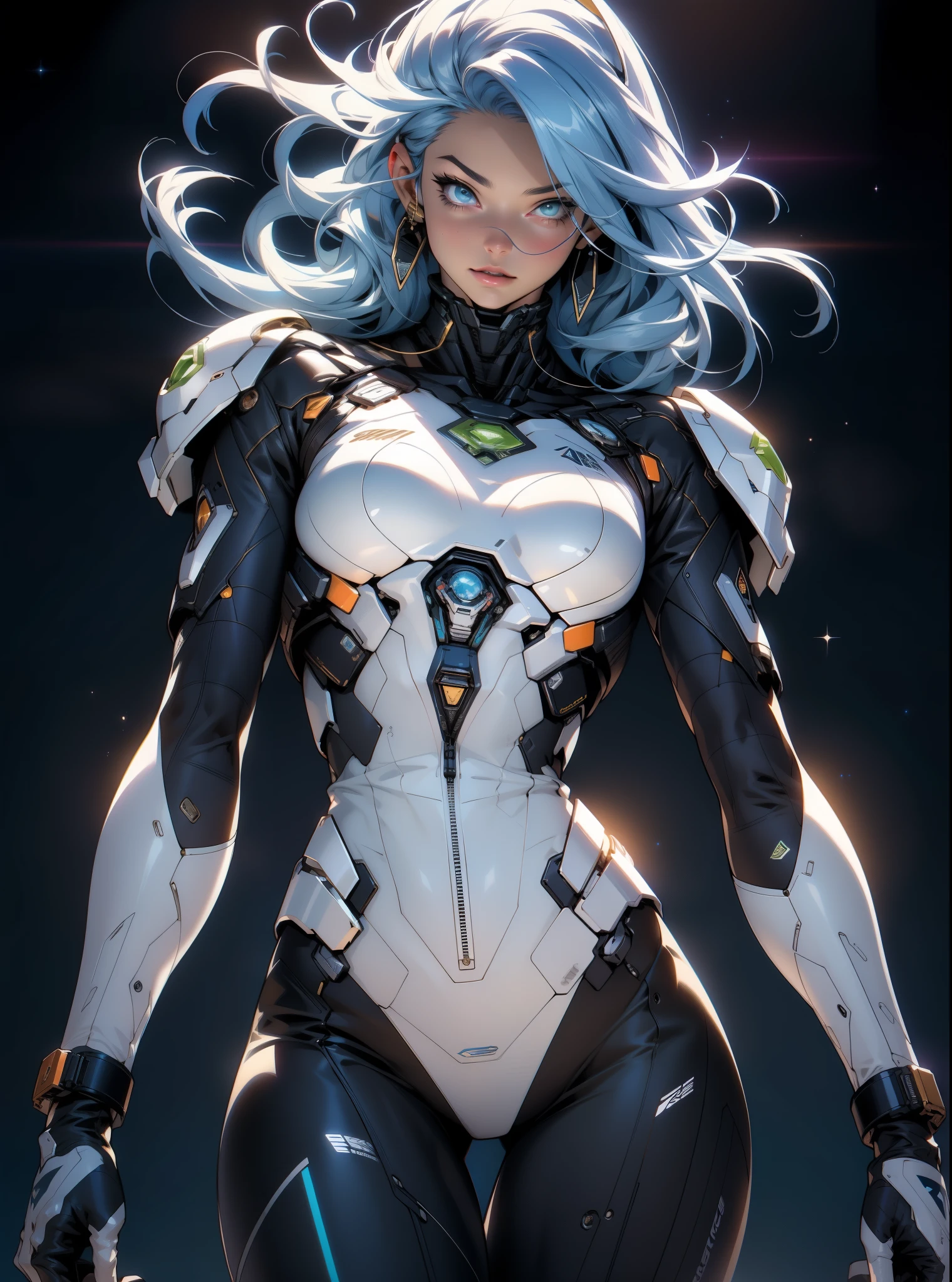 (((adult woman))), ((Best quality)), ((masterpiece)), (detailed: 1.4), (Absurd), warrior muscular adult woman of 35 years with micro thong in the style of Simon Bisley, perfect body, bare thighs, neckline, large breasts, blue 2-piece clothing, almost naked, long white hair, tattoo on the arms, cybernetic hand, pastel, centered, scale to fit the dimensions, HDR (High Dynamic Range), Ray Tracing,NVIDIA RTX,Super-Resolution,Unreal 5,Subsurface Dispersion, PBR Texture, Post-processing, Anisotropic Filtering, Depth of field, Maximum clarity and sharpness, Multilayer textures, Albedo and specular maps, Surface shading, Accurate simulation of light-material interaction, Perfect proportions, Octane Render, Two-tone lighting, Wide aperture, Low ISO, White balance, Rule of thirds, 8K RAW, galaxy background, stars