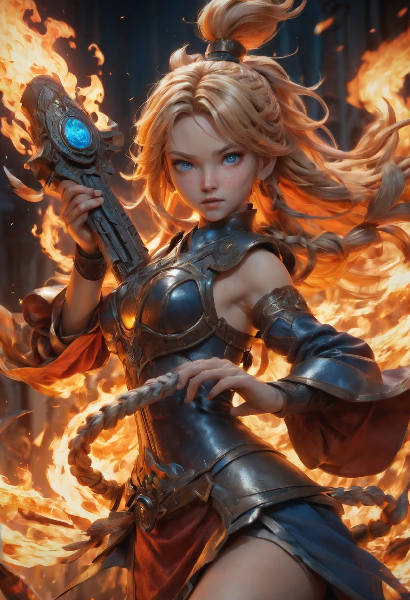 Hero of Another World, Weapon, fire, Motion Blur, best composition, (best quality, masterpiece, Representative work, official art, Professional, Ultra intricate detailed, 8k)