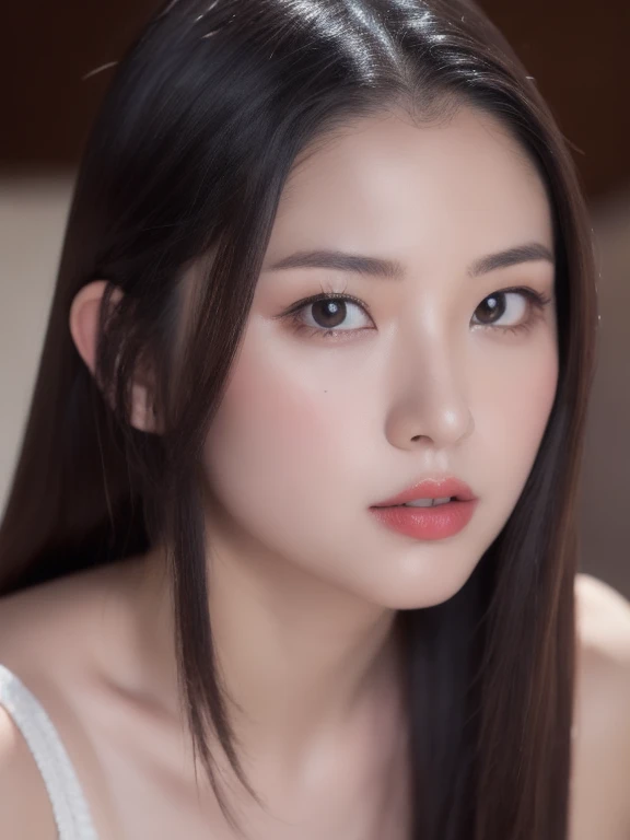 (realistic、masterpiece、Best Quality、8K、highres、high resolution:1.3)、1 girl、Huge breasts、white bikini、looking at viewers、super fine face and eyes、long hair、 upper body、