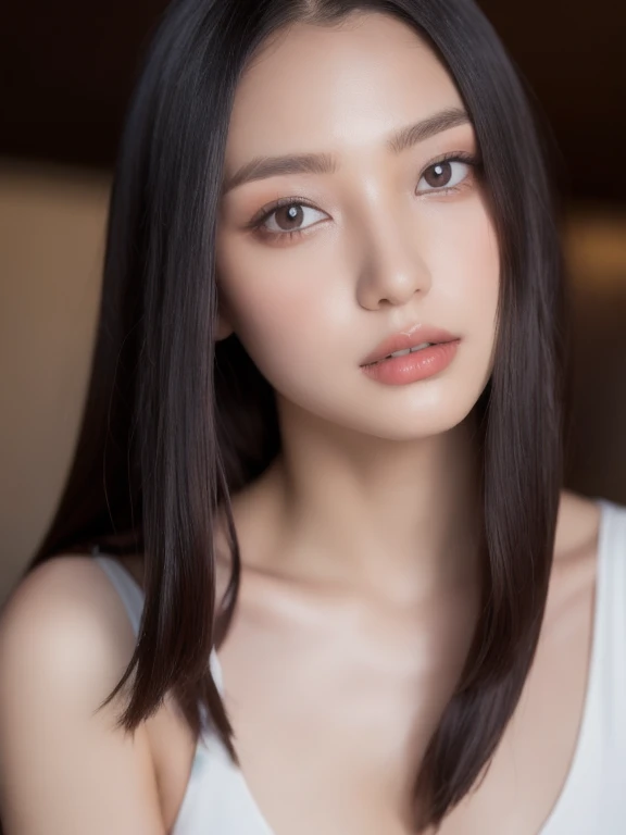 (realistic、masterpiece、Best Quality、8K、highres、high resolution:1.3)、1 girl、Huge breasts、white bikini、looking at viewers、super fine face and eyes、long hair、 upper body、