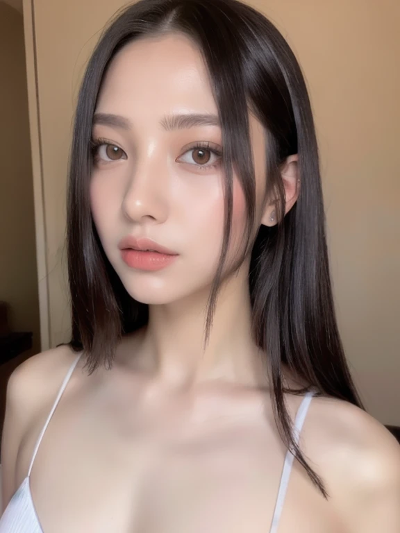 (realistic、masterpiece、Best Quality、8K、highres、high resolution:1.3)、1 girl、Huge breasts、white bikini、looking at viewers、super fine face and eyes、long hair、 upper body、