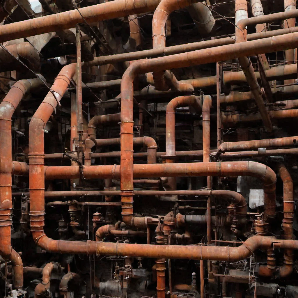 (masterpiece, best quality:1.2), Pipes, old pipes, rust, (steam cloud: 0.4), lot of pipes