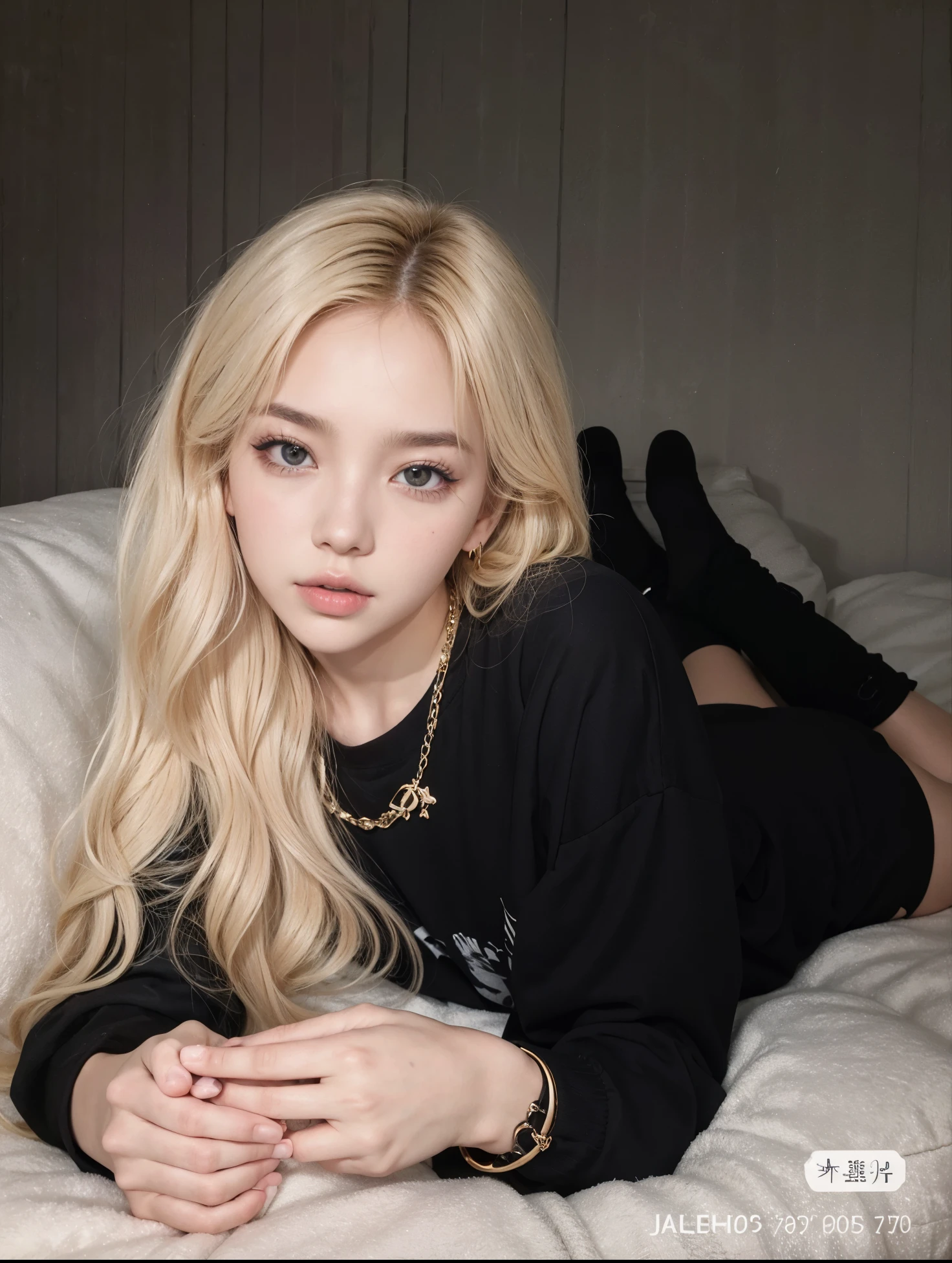 Blonde woman with long hair lying on a sofa with a black shirt, Ava Max, Retrato de Jossi do Blackpink, cabelo loiro muito claro, cabelo loiro extremamente claro, retrato de Kim Petras, parque roseanne de blackpink, Ela tem cabelo loiro, com longos cabelos loiros, garota de cabelos brancos perfeita, her hair is white, Uma garota com cabelo loiro, lisa blackpink, jennie blackpink, jennie