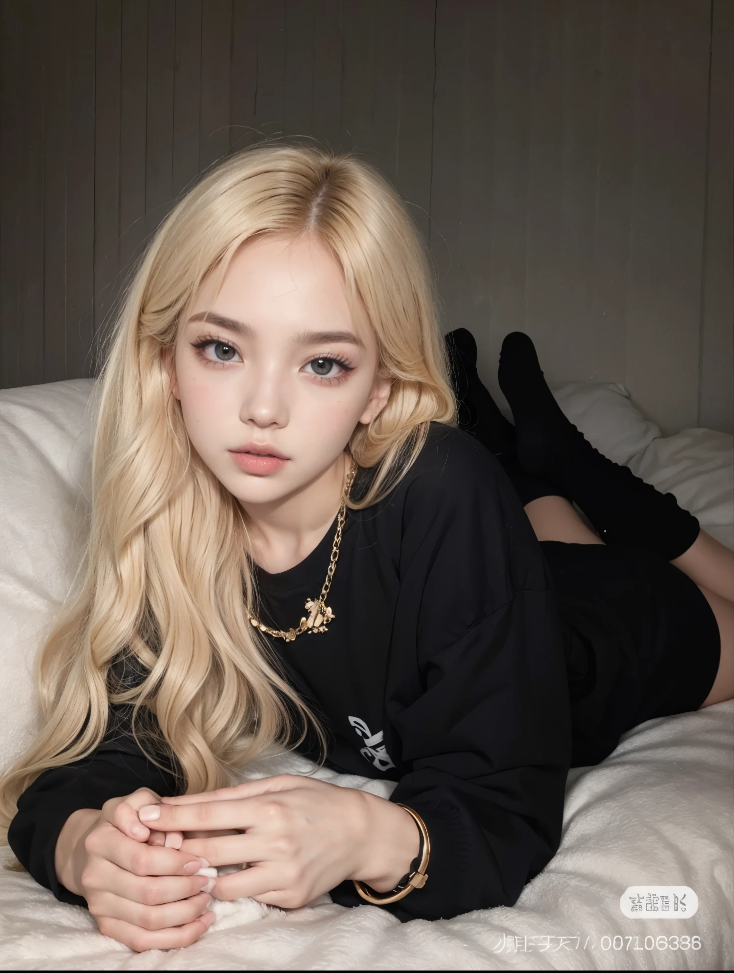 Blonde woman with long hair lying on a sofa with a black shirt, Ava Max, Retrato de Jossi do Blackpink, cabelo loiro muito claro, cabelo loiro extremamente claro, retrato de Kim Petras, parque roseanne de blackpink, Ela tem cabelo loiro, com longos cabelos loiros, garota de cabelos brancos perfeita, her hair is white, Uma garota com cabelo loiro,  lisa blackpink, jennie blackpink, rose blackpink, jennie