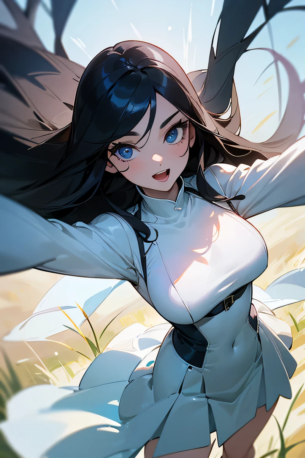 1girl,18yo,perfect hands, perfect finger,perfect anatomy, masterpiece, best quality,realistic, hyperrealistic, 16k hdr,kokouen_wz, black hair, long hair,antenna hair, (red fingerless gloves), see through chinese clothes, (gorgeous china dress:1.2), white dress, ahoge, hair slicked back, magatama earrings, dress, modeling,outdoor,large breasts,sexy pose,from below,sweat,spread legs,standing,(strong wind,BreastLift:1.5),red blush