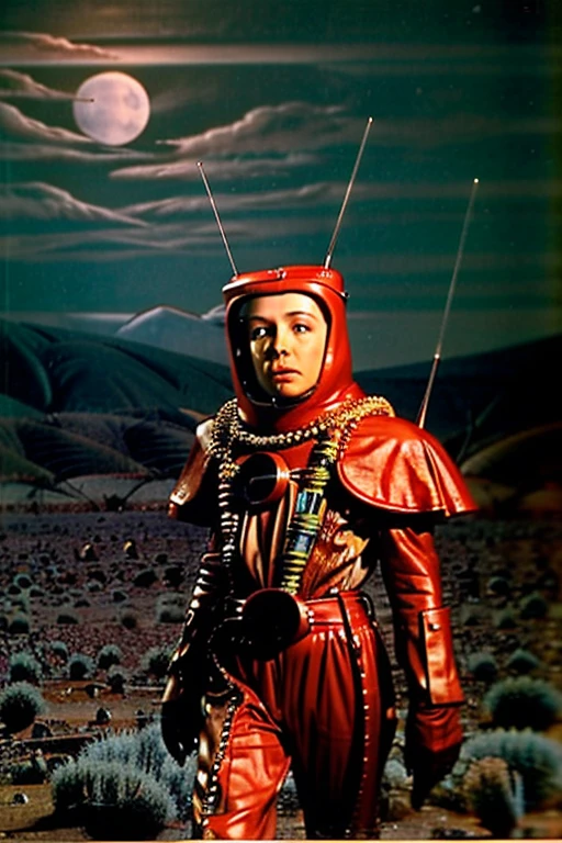 Image showing a scene from an old science fiction adventure and monsters TV series from the 1950s with a very beautiful YOUNG actress in the scene