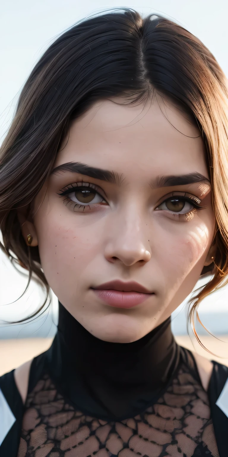 Foto de retrato de ((rosto inteiro)) from a 25 year old girl from Slovakia, CRU, Mulher bonita, strawberry lips half-open, covinhas, olhar de saudade, olhos verdes, alunos grandes, big eyelashes, (cabelo ruivo liso muito longo), ((rosto detalhado)), ((fibonacci symmetrical facial features)), (pele fina), pale skin, (tech cyberpunk dress with detalheed deep cleavage), ambiente de megacidade cyberpunk, (cores frias), Molhado, moist, reflection, (obra de arte) (perfect proportions) (fotos realistas) (mais alta qualidade) (detalhe) filmado com Canon EOS R5, Lente de 50 mm, f/2.8, hdr, (papel de parede) (film lighting) (dramatic lighting) (sharp focus) (complexo), (rosto de perto), (rabo de cavalo, 1 large loaf),