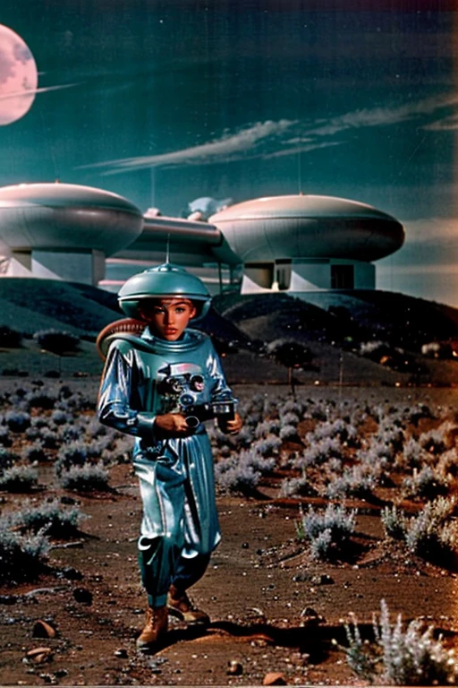 Image showing a scene from an old 1950s sci-fi monster adventure TV series